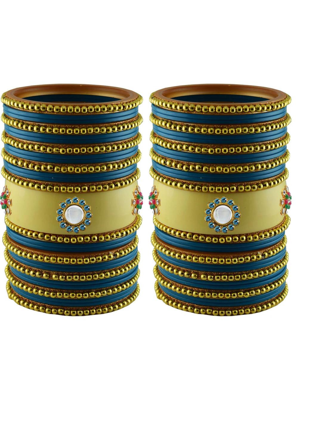 Vidhya Kangan Ethnic Blue & Gold Bangles Set