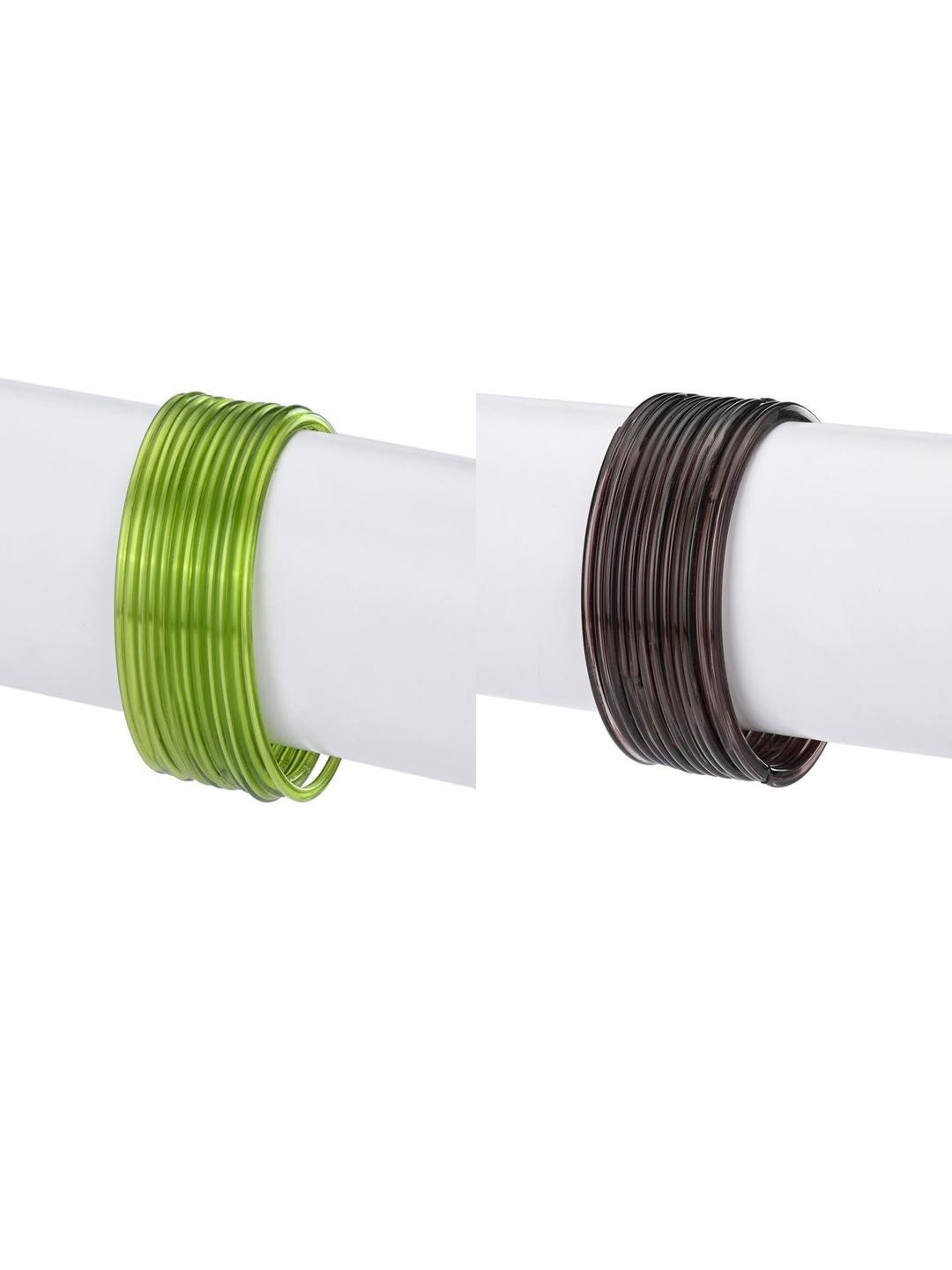 1ST TIME Women Set of 24 Brown & Green Plain Glass Bangles