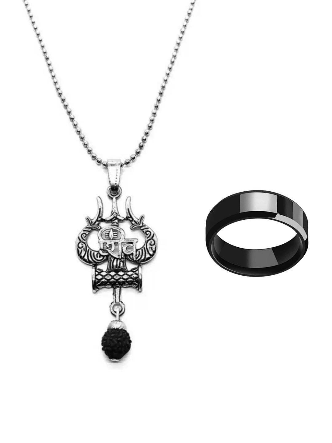 Dynamic Retail Global Trishul Pendant with Chains and Ring - Combo of 2