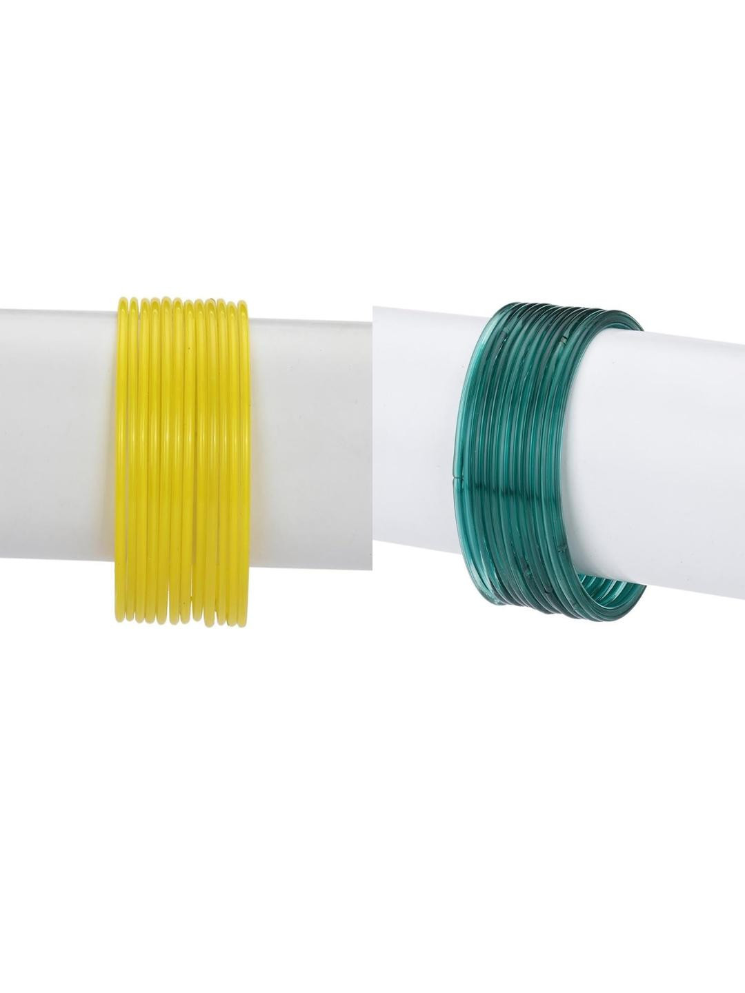 SOMIL Set of 24 Green & Yellow Plain Glass Bangles