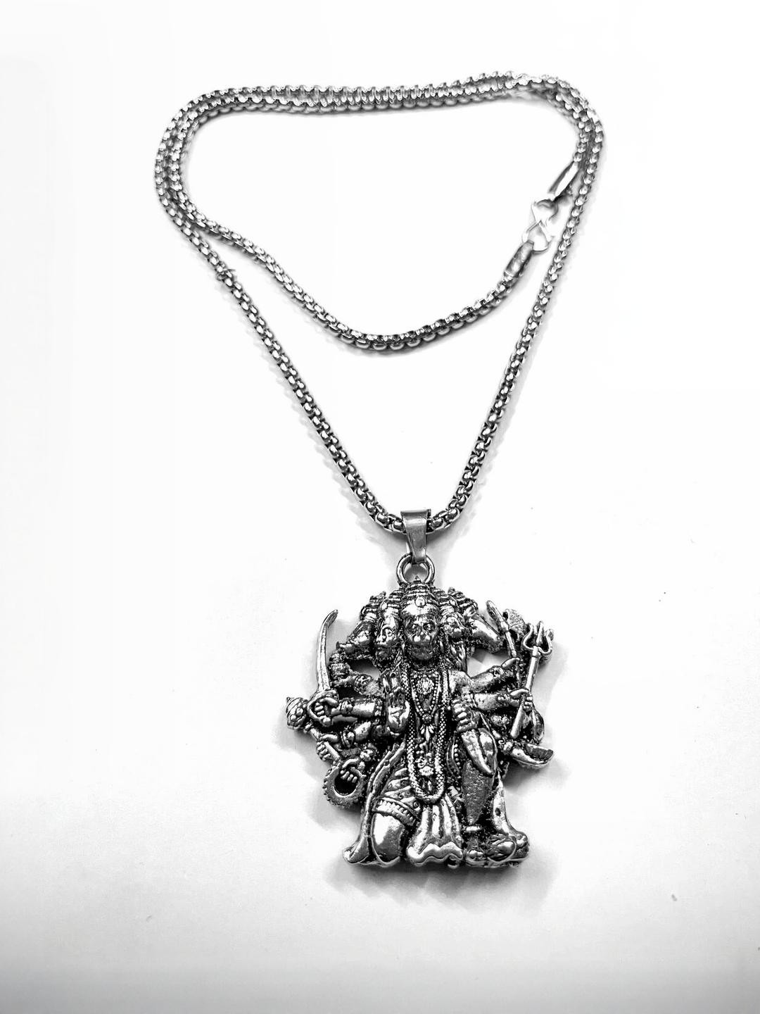 Divine Houvenirs Silver Toned Chain with Hanuman Pendant