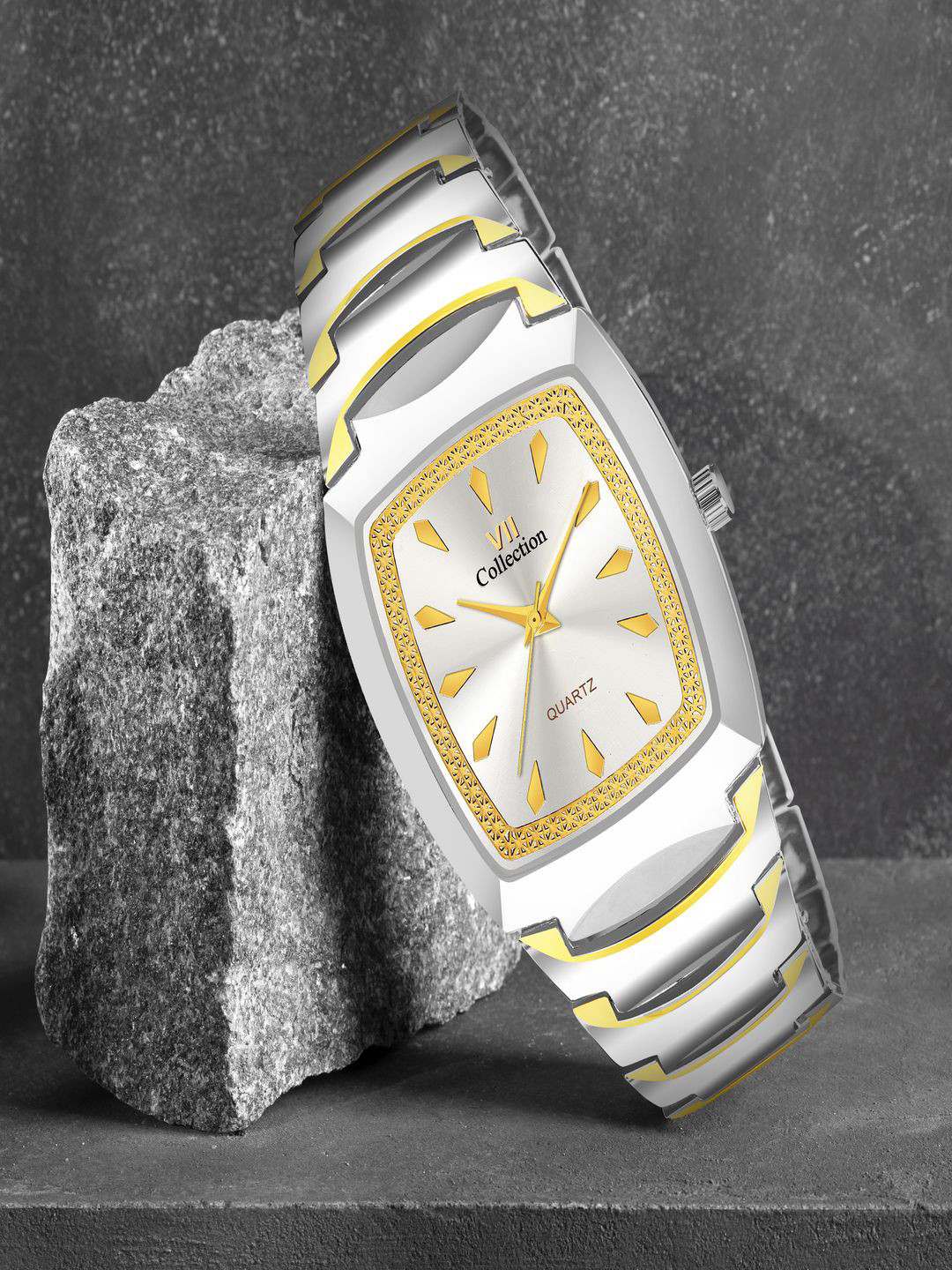 Hala Men Embellished Dial & Bracelet Style Straps Analogue Watch 3004-Gold-Silver