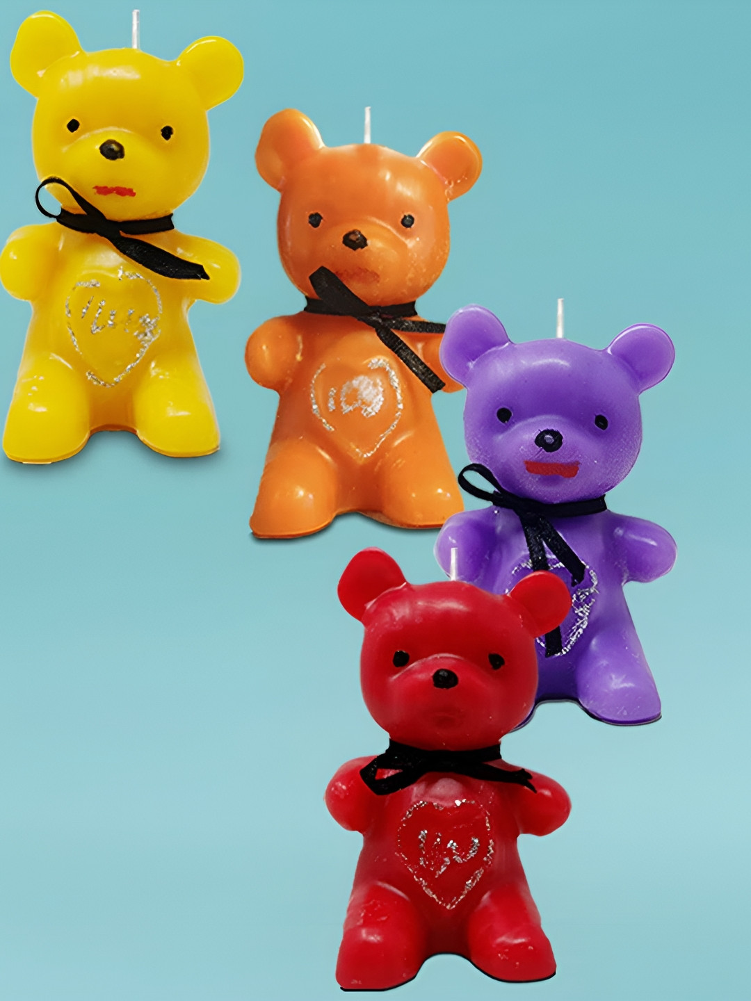 PEEPALCOMM Teddy Bear 4Pcs Smokeless 1 Wick Scented Solid Cartoon Regular Pillar Candles