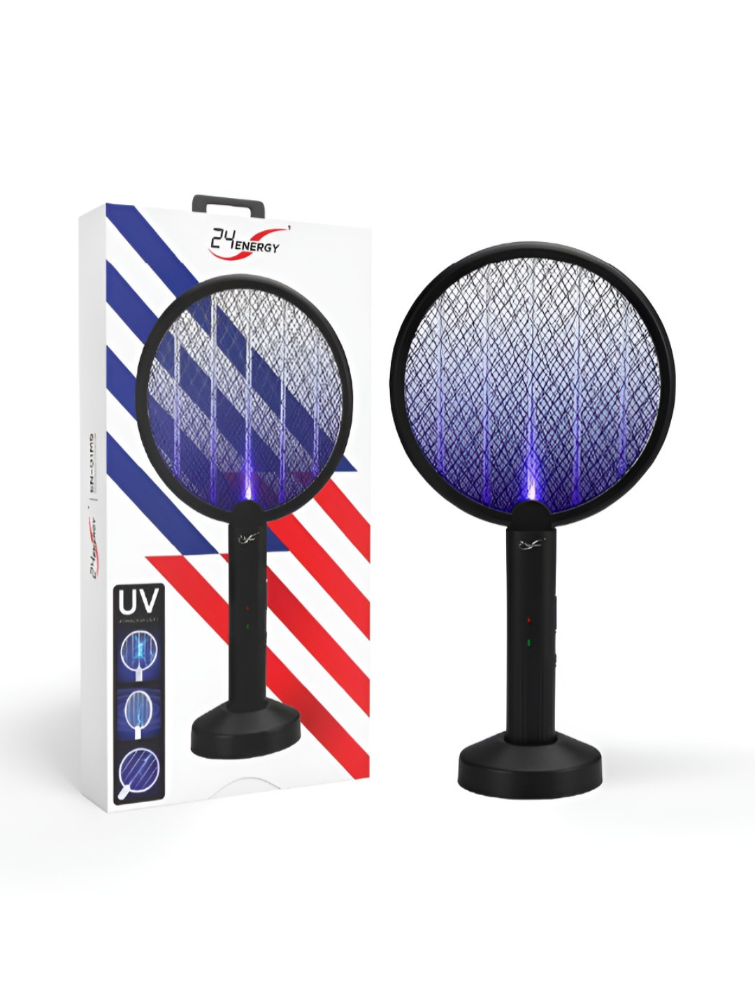 24ENERGY Black Type-C Fast Charging Mini Mosquito Racket Bat with UV Light