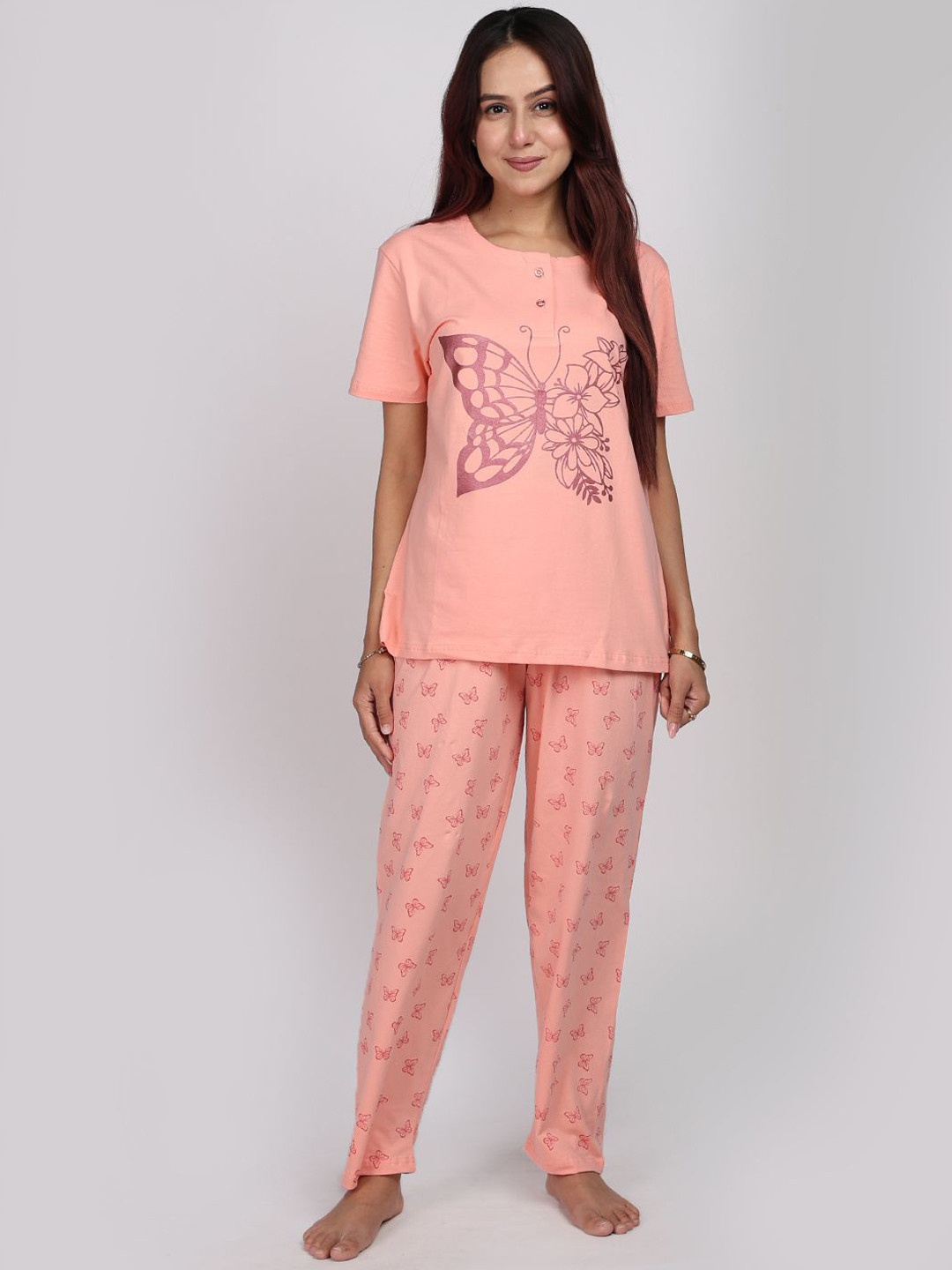 BAESD Women Butterfly Printed Pure Cotton T-shirt Pyjamas Night suit
