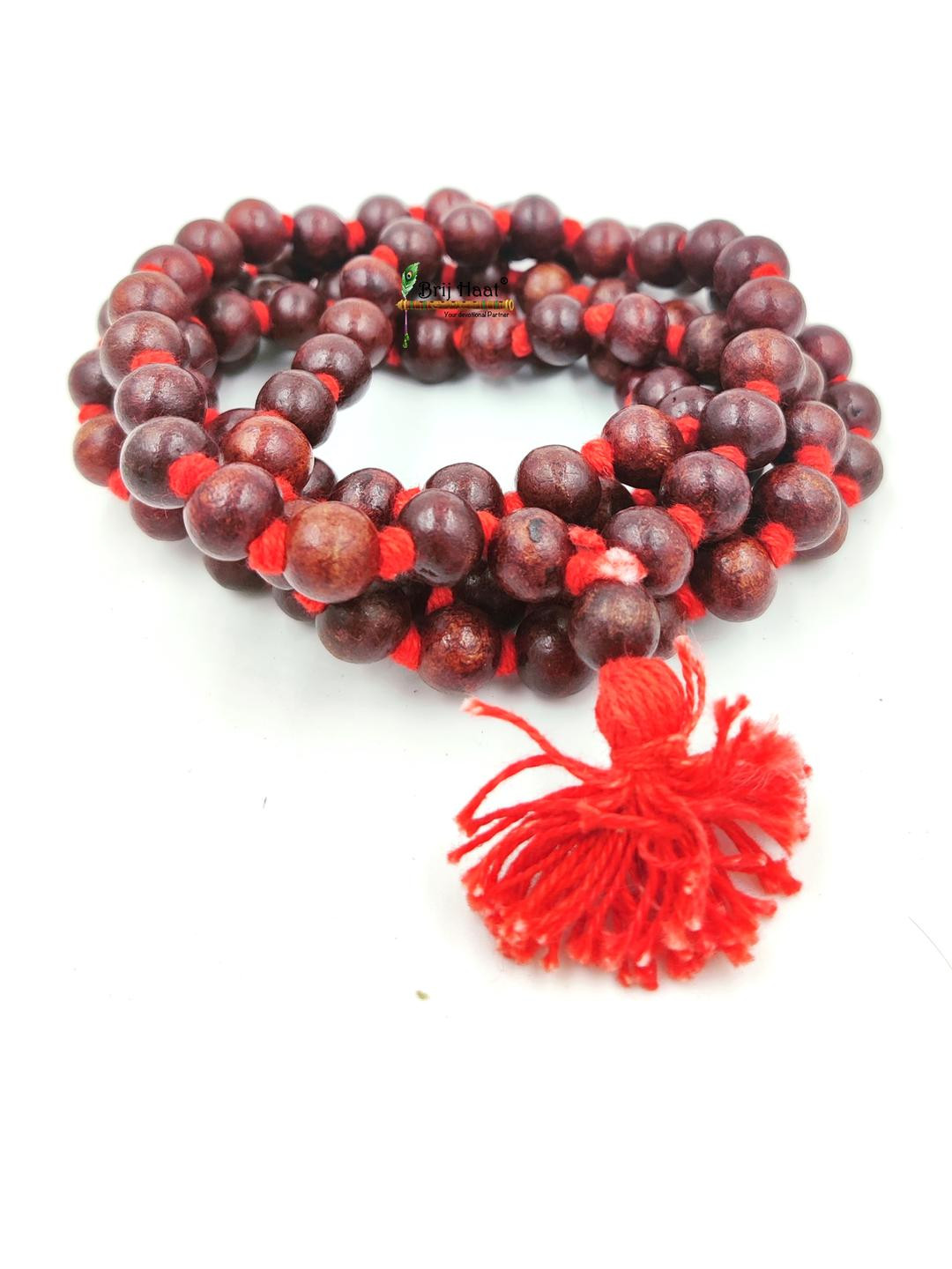 BRIJ HAAT Unisex Handcrafted Lal Chandan Rosery Necklace