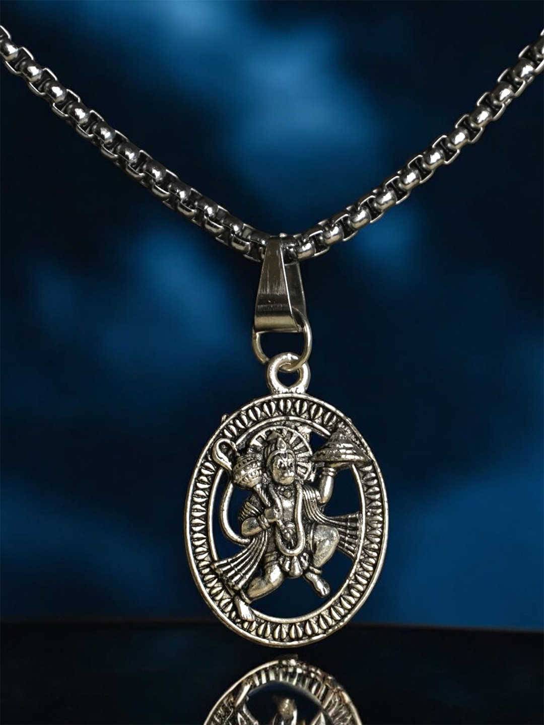 Japam Silver-Toned Govardhan Hanuman Ji Necklace