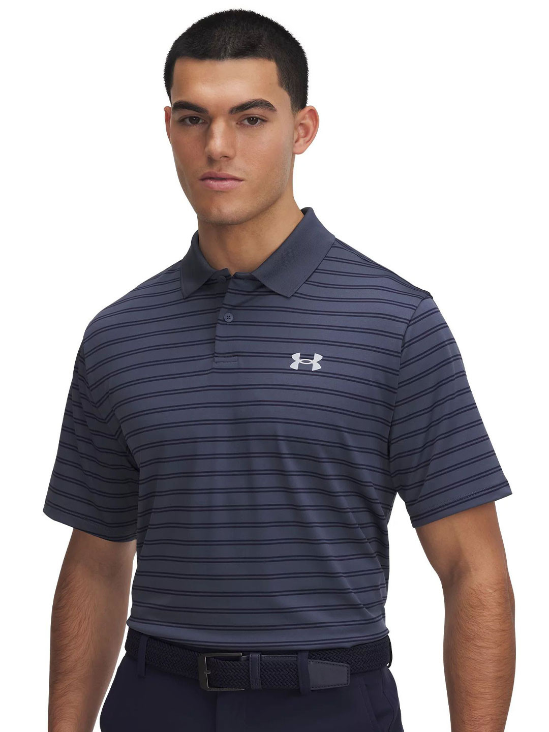 UNDER ARMOUR Men Polo Collar Striped Print Relaxed-Fit T-Shirt