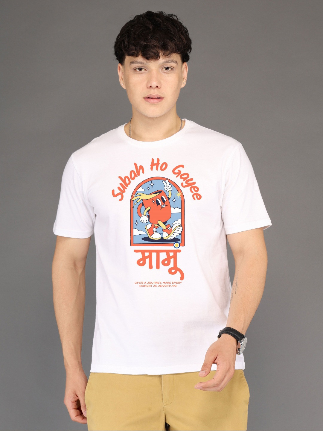 BRAWNY BATTLER Graphic Printed Short Sleeves Pure Cotton T-shirt