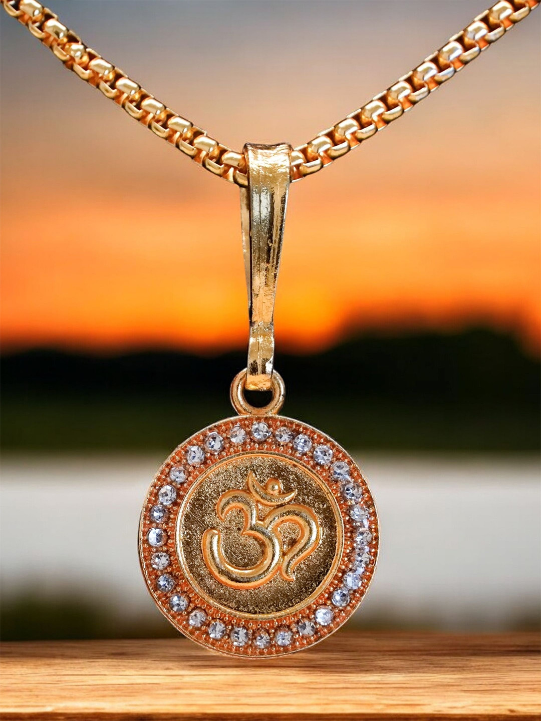 Japam Unisex Stone-Studded Om Pendant Necklace