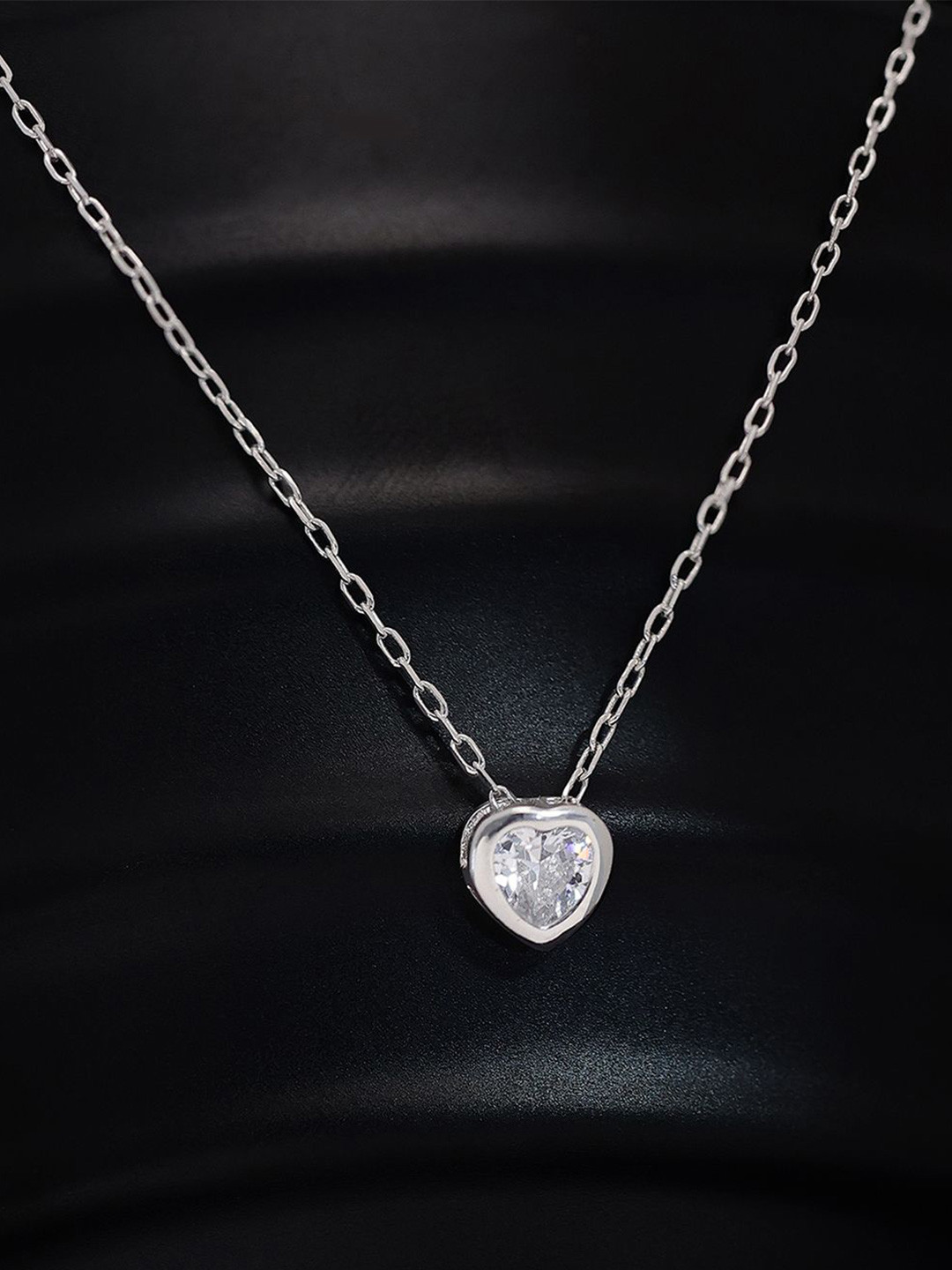 Tweov Jewels Women 925 Sterling Silver Rhodium-Plated Cubic Zirconia Heart Chain Necklace
