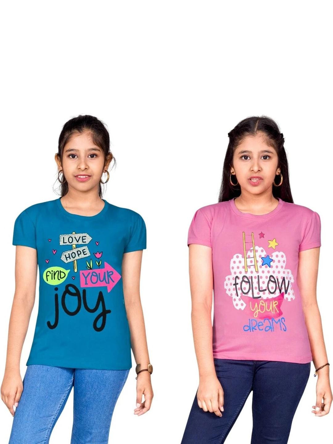 Little funky Girls Pack Of 2 Typography Printed Pure Cotton T-shirts