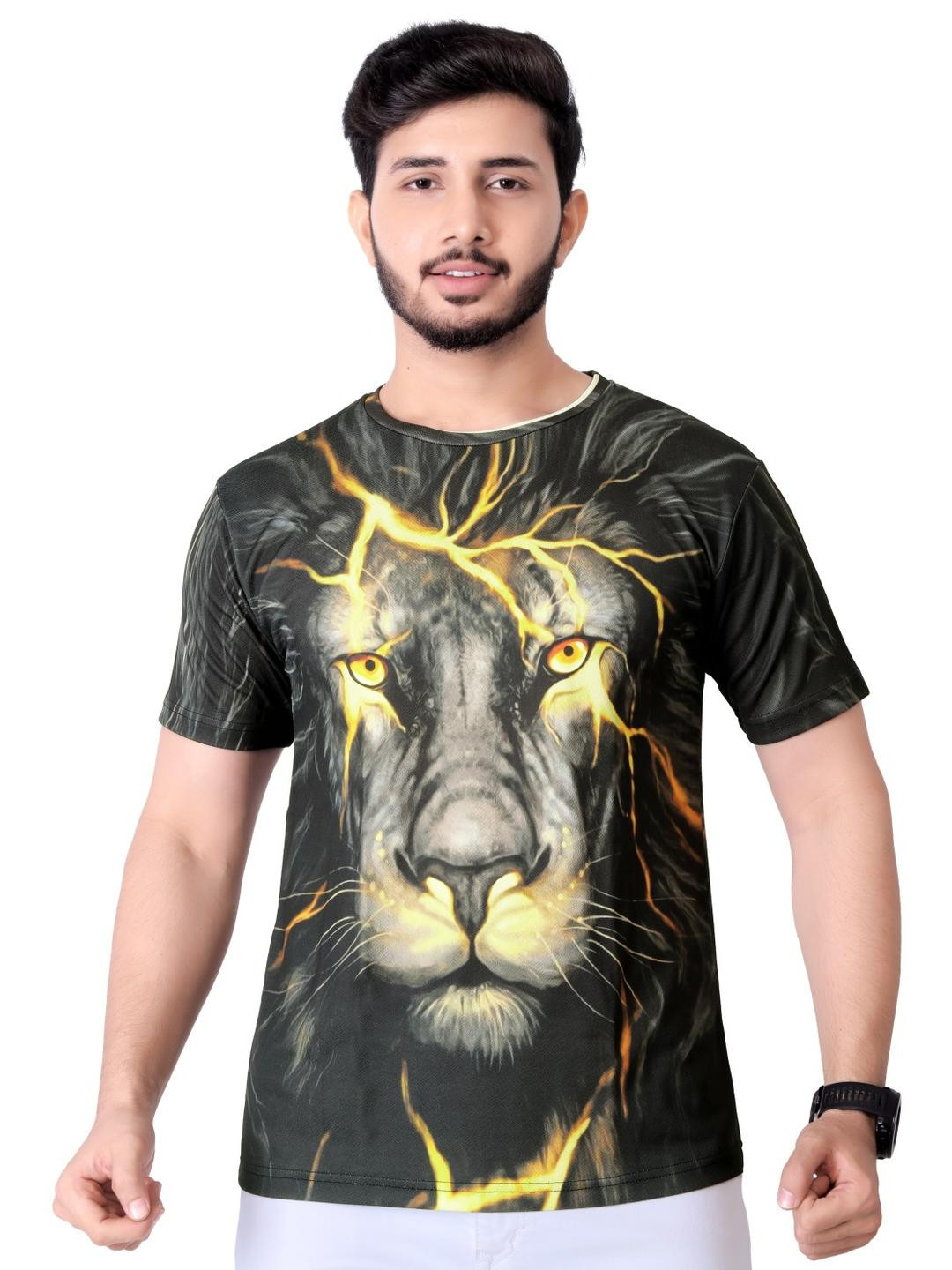 UD FABRIC Men Lion With Lightning Printed T-shirt
