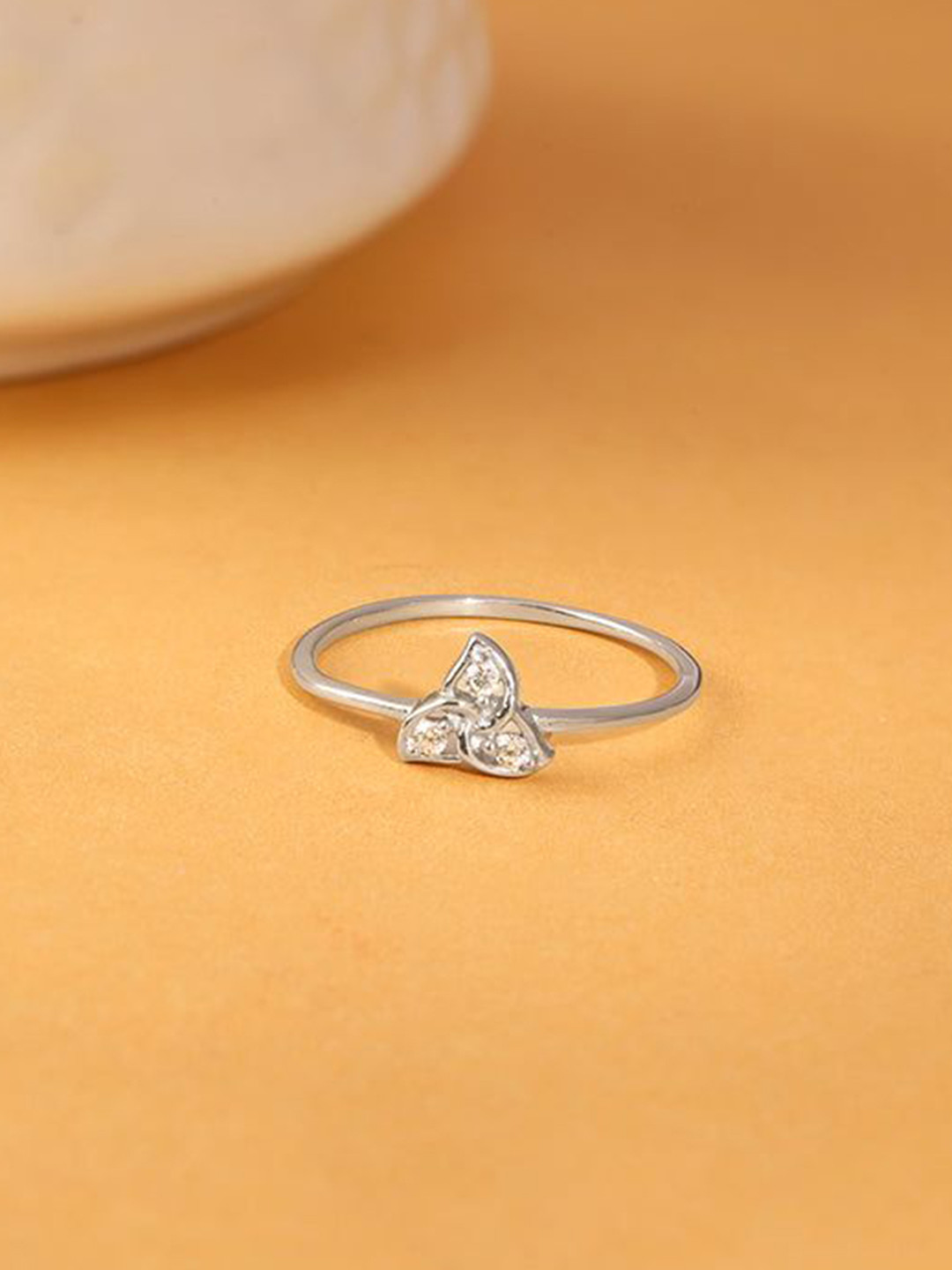 GIVA 925 Silver-Plated Zircon Stone-Studded Striking Trio Finger Ring