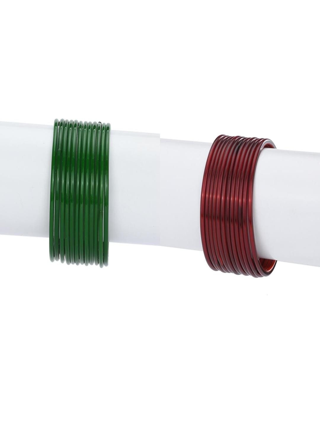 SOMIL Set of 24 Green & Maroon Plain Glass Bangles