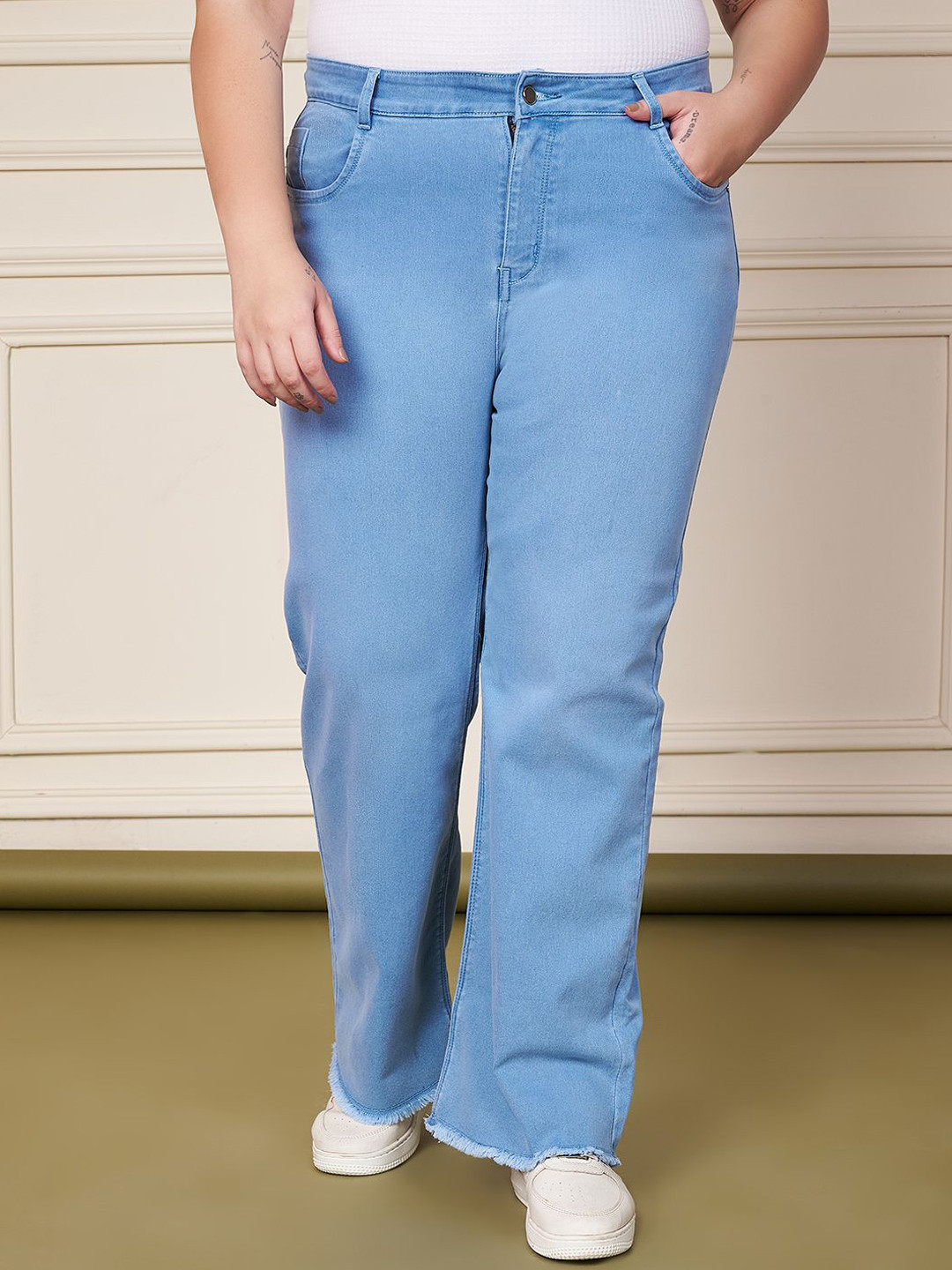 Purple Feather Women Wide Leg High-Rise Light Fade Stretchable Jeans