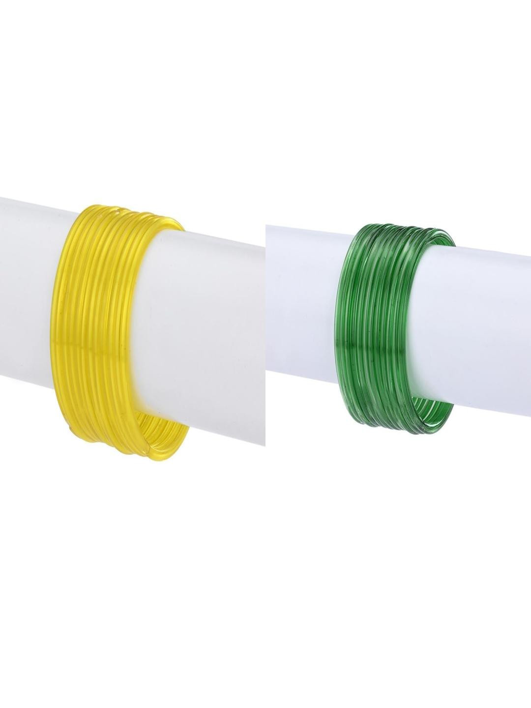 SOMIL Alloy Set of 24 Green & Yellow Plain Glass Bangles