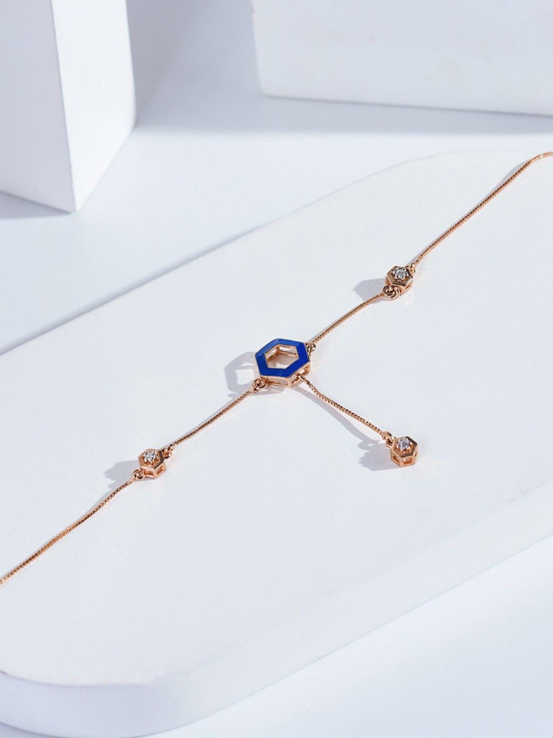 ZEVARAATI Women Silver American Diamond Rose Gold-Plated Link Bracelet