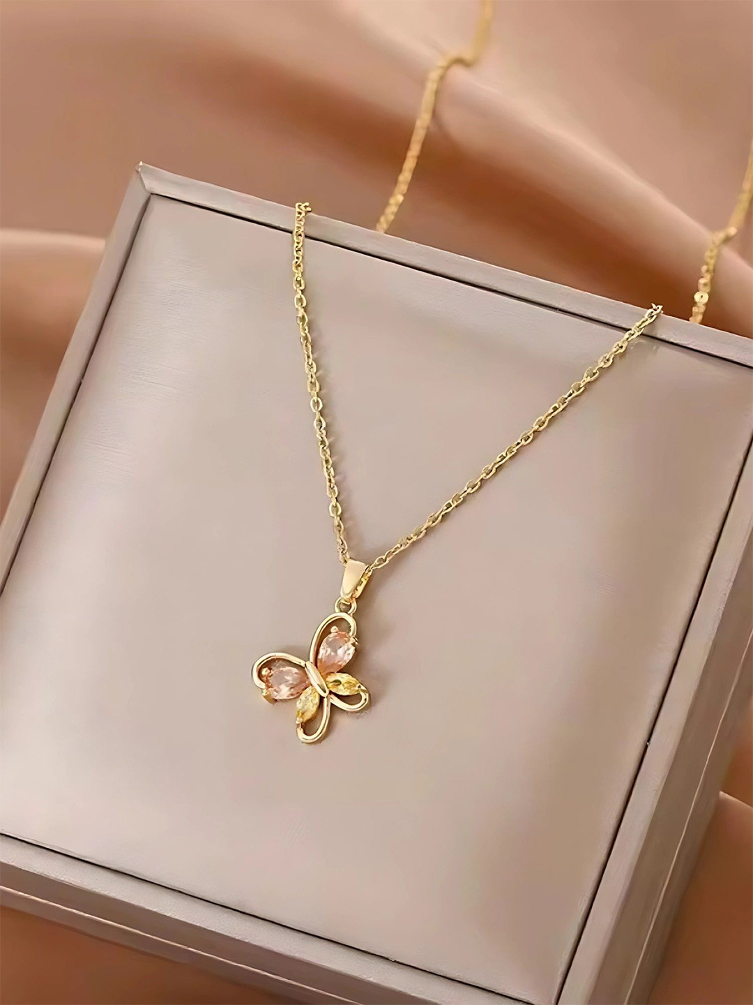 Inaya Women 18KT Gold-Plated Stone Studded Pendant With Chain