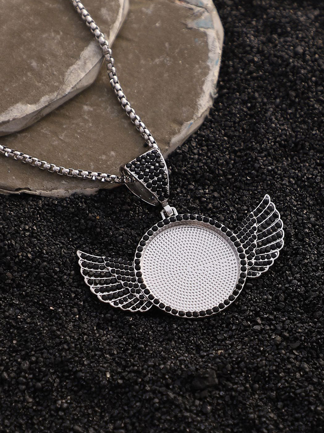 French Accent Men Silver-Plated Bijou-Winged Pendants With Chains