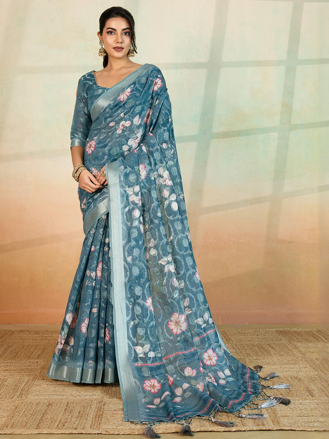 TASRIKA Blue Pure Cotton Sarees