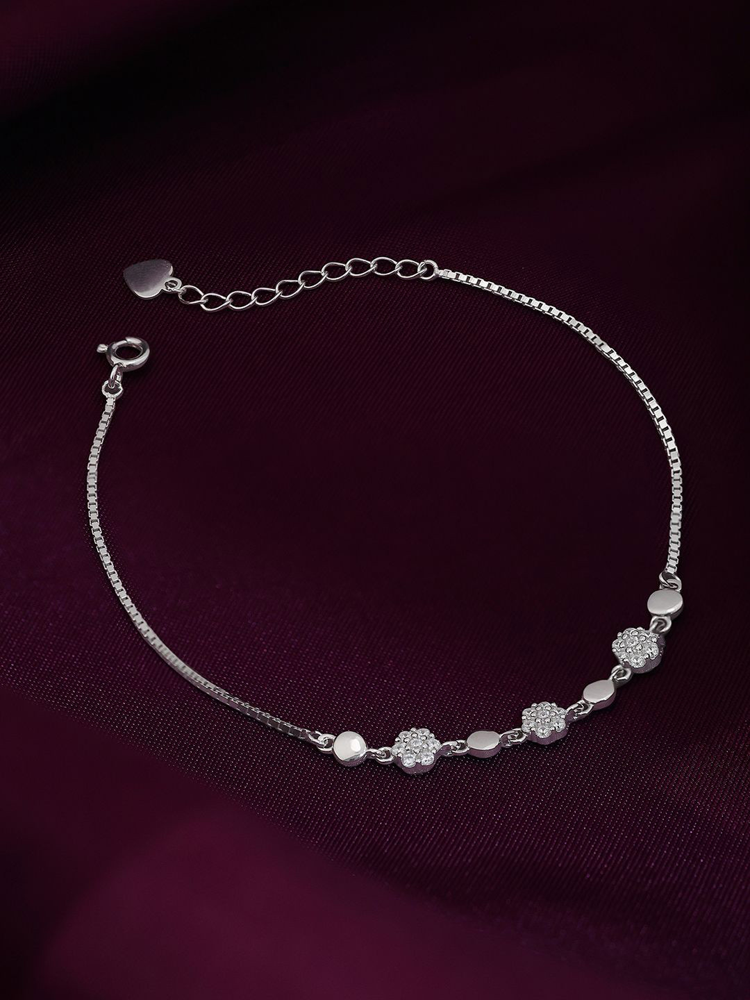 Tweov Jewels Women 925 Sterling Silver Rhodium-Plated Floral Box Chain Bracelet