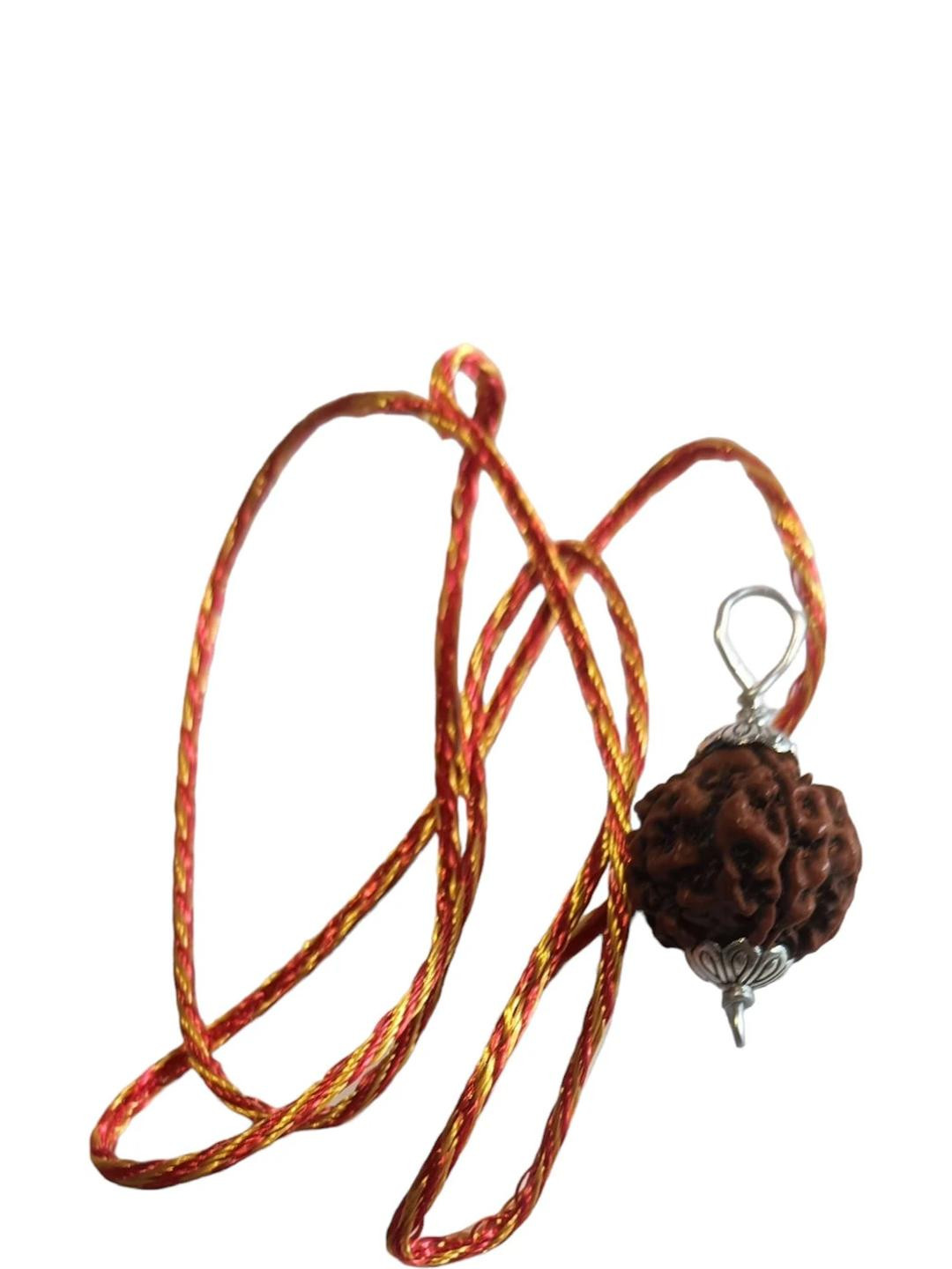 Divine souvenirs Unisex Silver Plated Rudraksha Pendant With Fabric Chain
