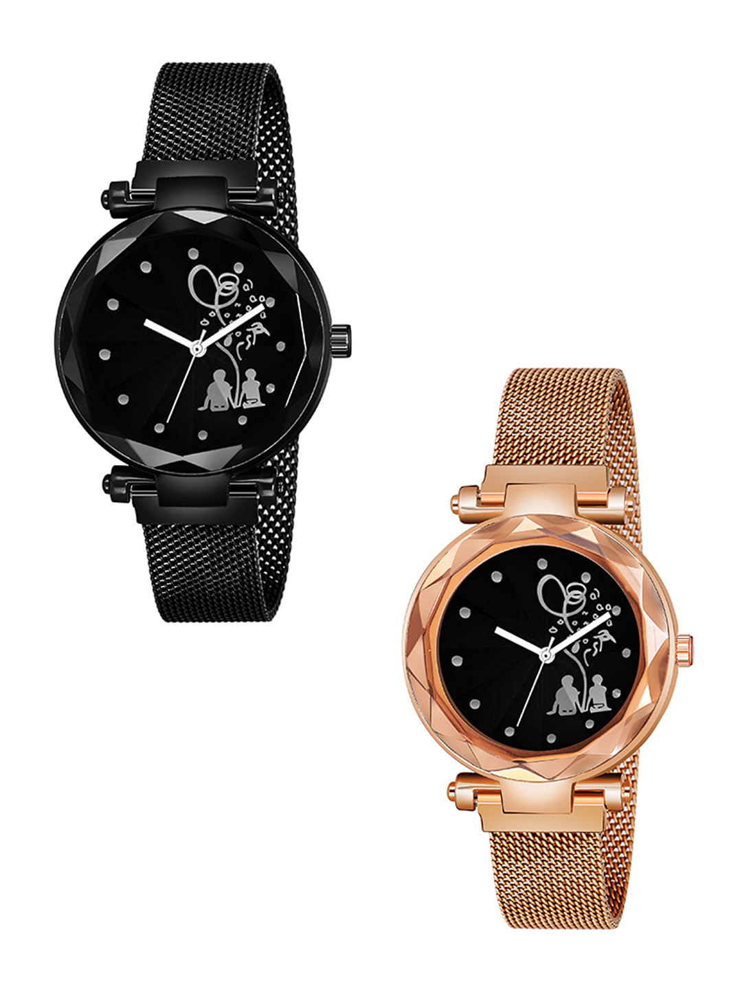 CSAMON Women Pack of 2 Printed Round Button Regular Analogue Watch