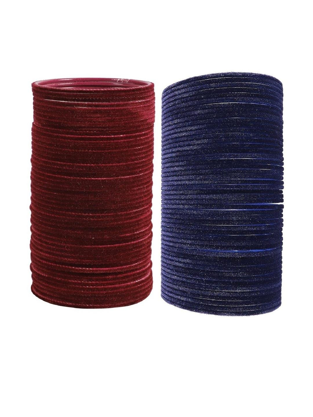 Guddan Set of 96 Maroon & Navy Blue Metal Velvet Bangles