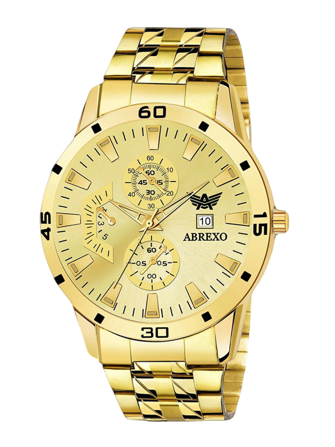 Abrexo Men Dial & Bracelet Style Straps Analogue Watch Abx8404-Gold + 5003 Golden Chain