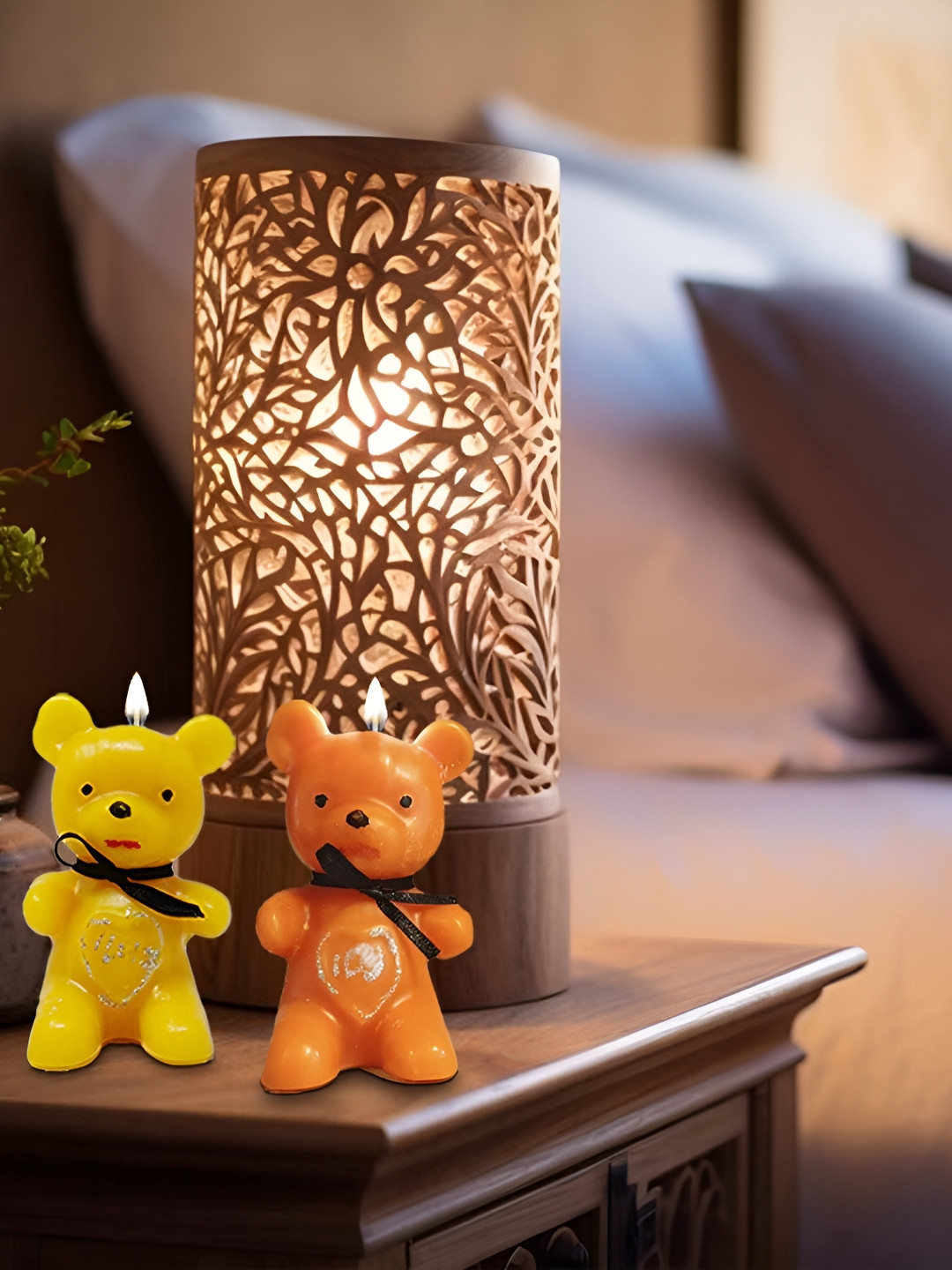 PEEPALCOMM Cute Teddy Bear 2Pcs Smokeless Scented Solid Cartoon Regular Pillar Candles
