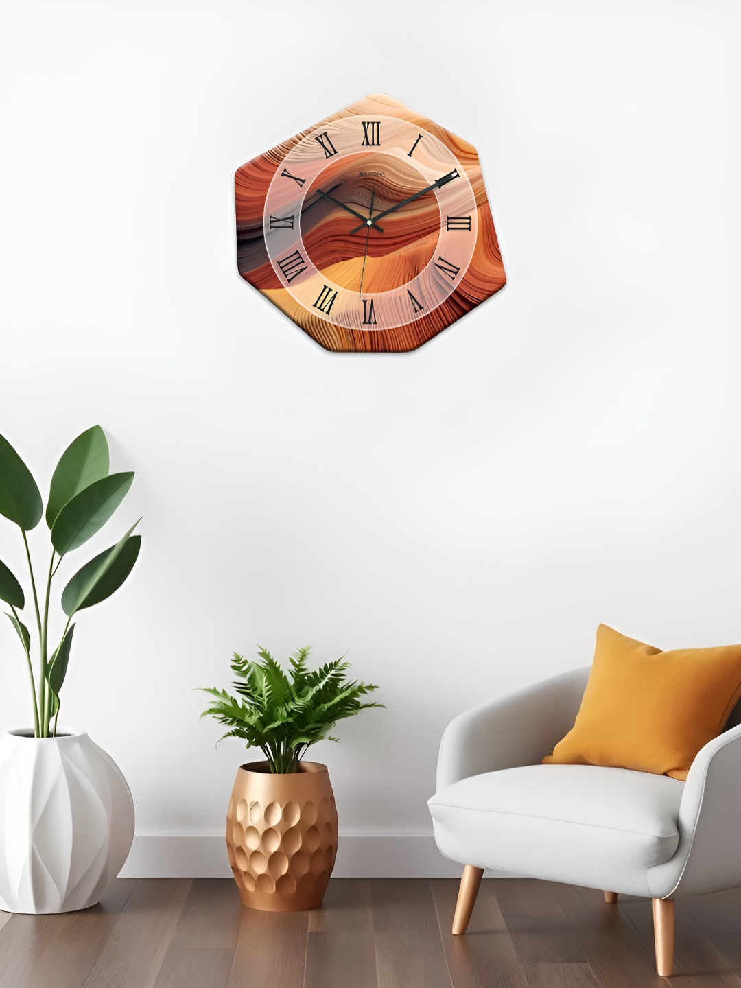 OLIVE TREE Brown & Camel Brown Printed Geometric Wall Clock