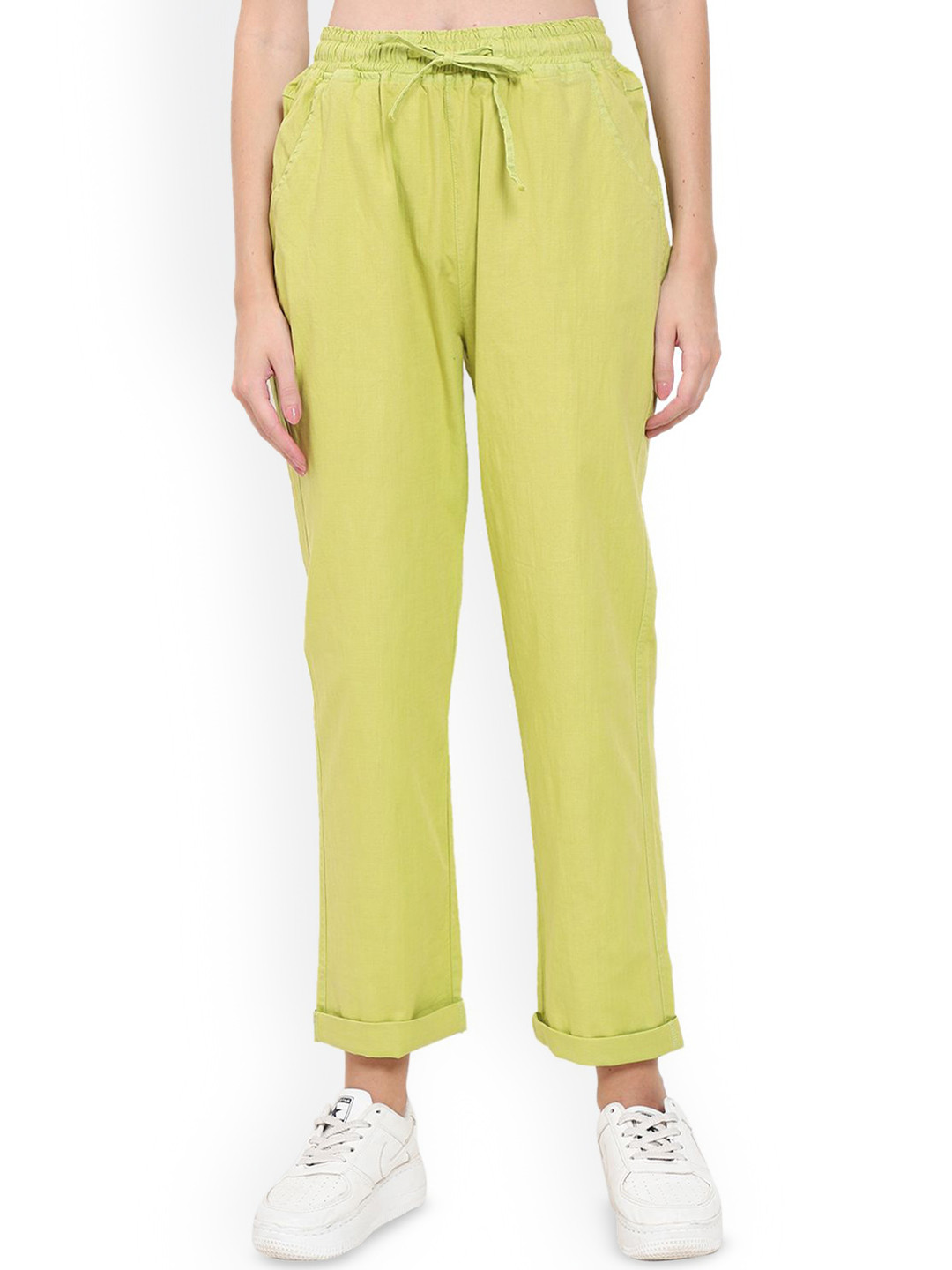 God's Club Women Regular Fit Mid-Rise Cotton Regular Trouser