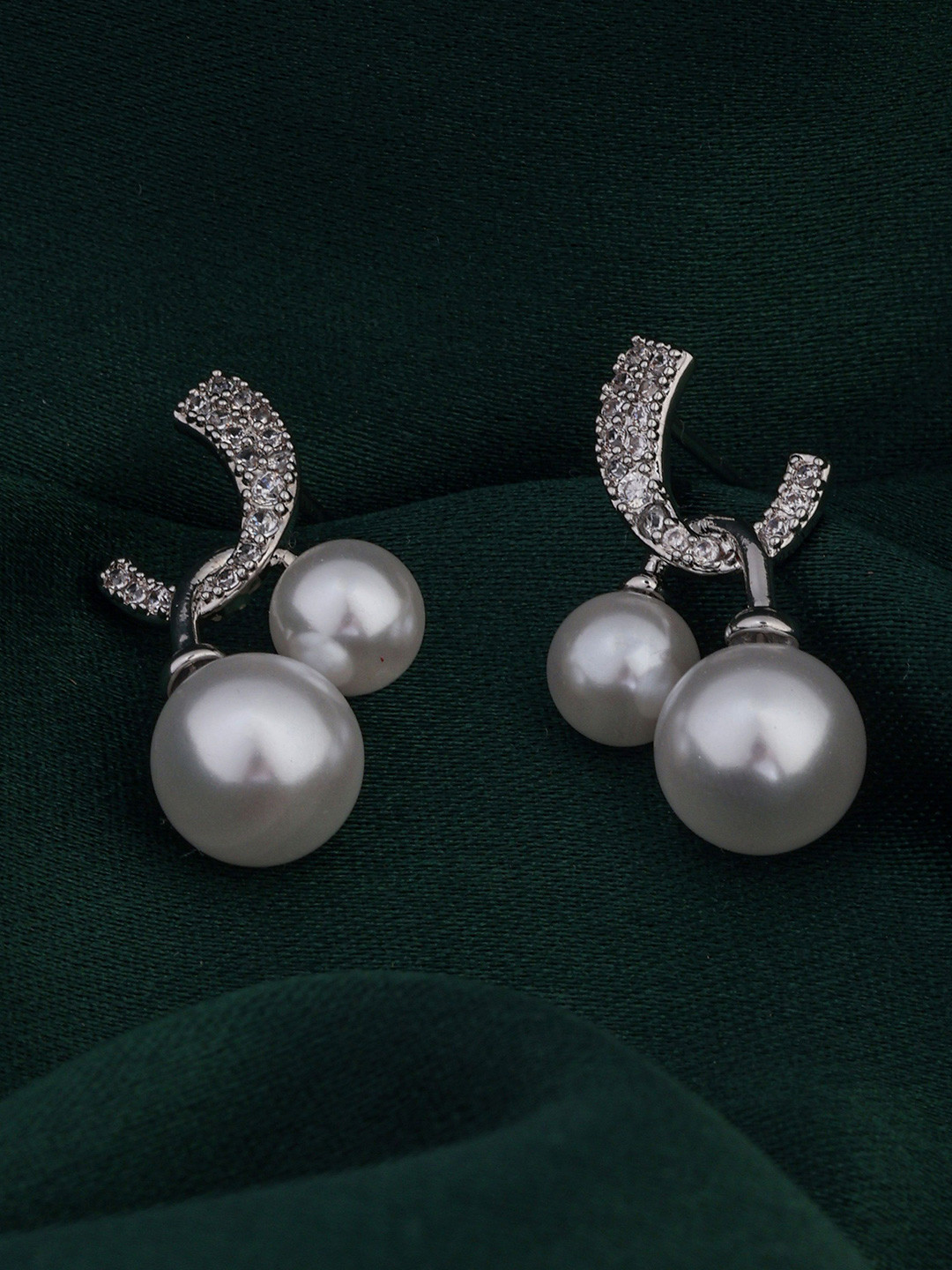 SHONA'S STYLE Stainless Steel Rhodium-Plated AD Studded Circular Drop Earrings