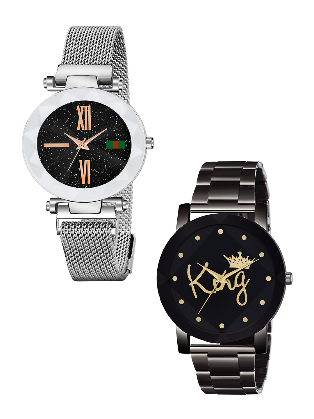 CSAMON Unisex Pack of 2 Printed Round Foldover Regular Analogue Watch -es GR_379