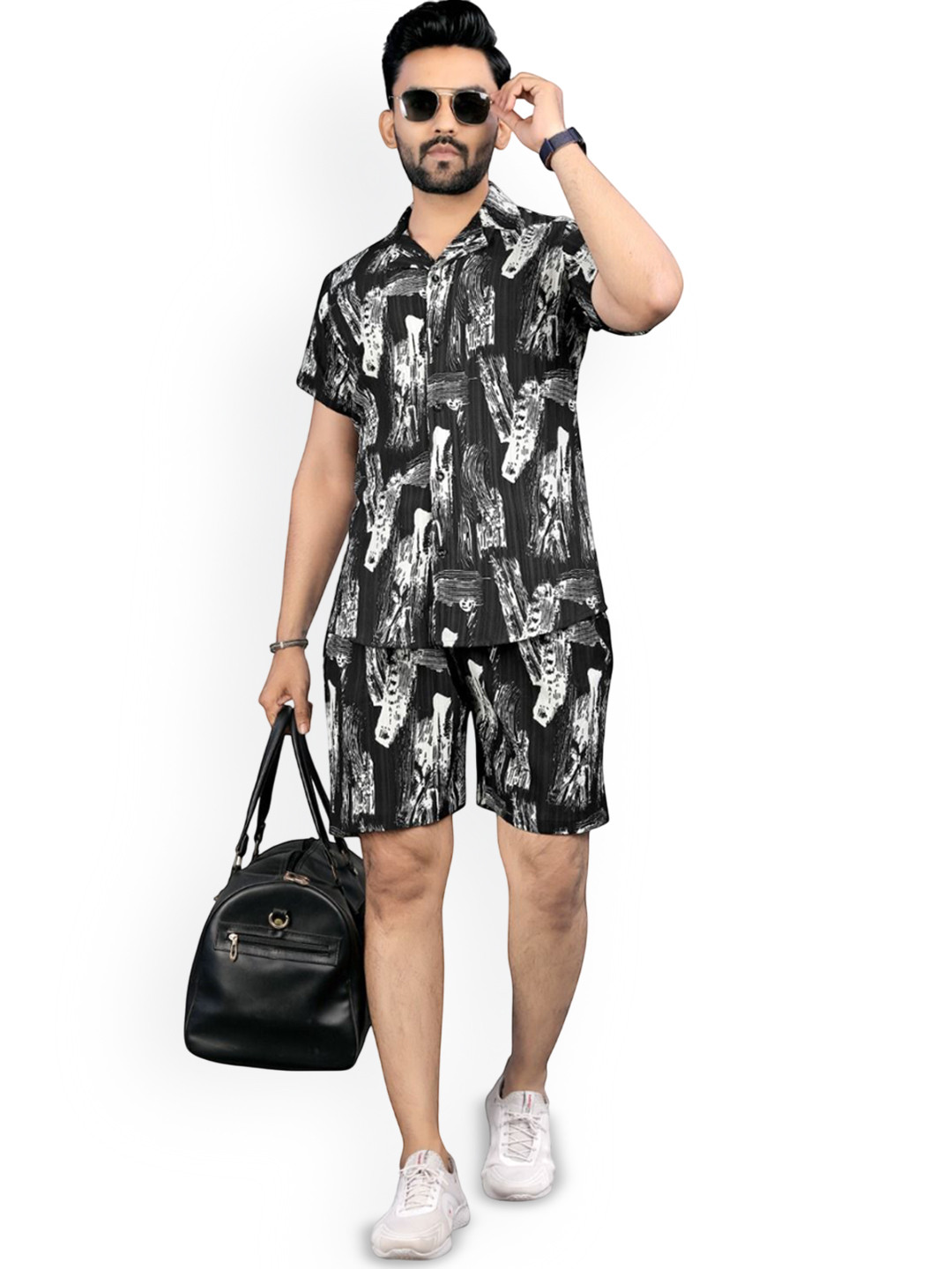 VIMALNATH SYNTHETICS Printed Collared Shirt & Chino Shorts Co-Ord Set