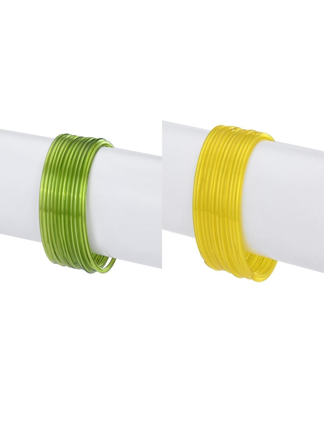1ST TIME Women Pack Of 2 Green And Yellow Glass Ethnic Handcrafted Traditional Bangle