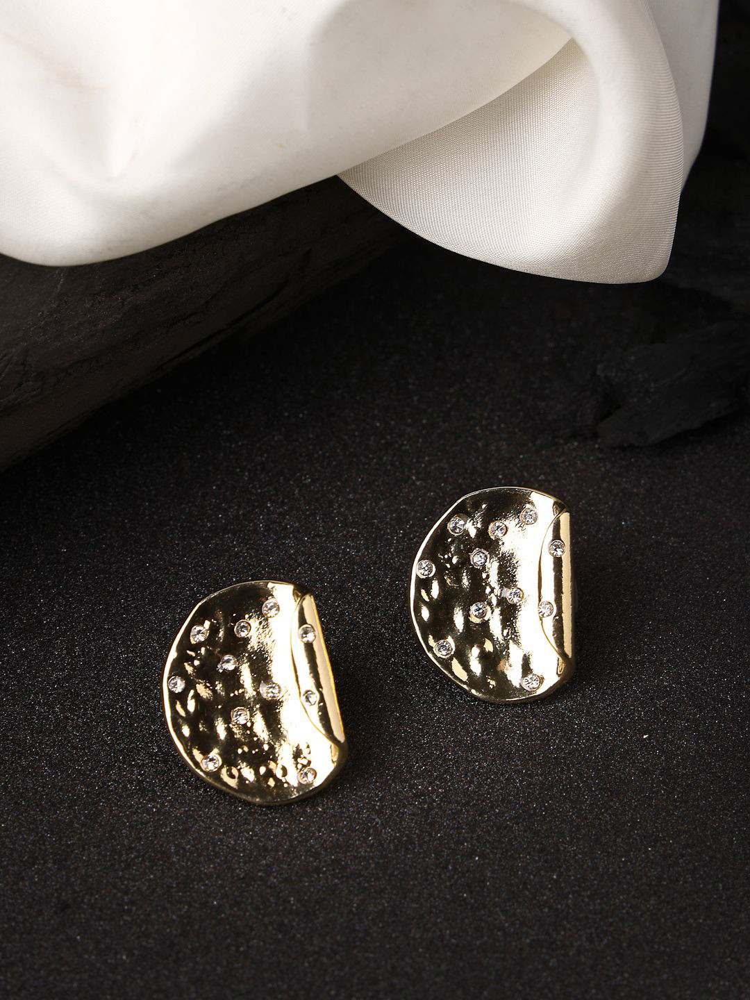 DressBerry Gold-Plated Artificial Stones Textured Quirky Studs