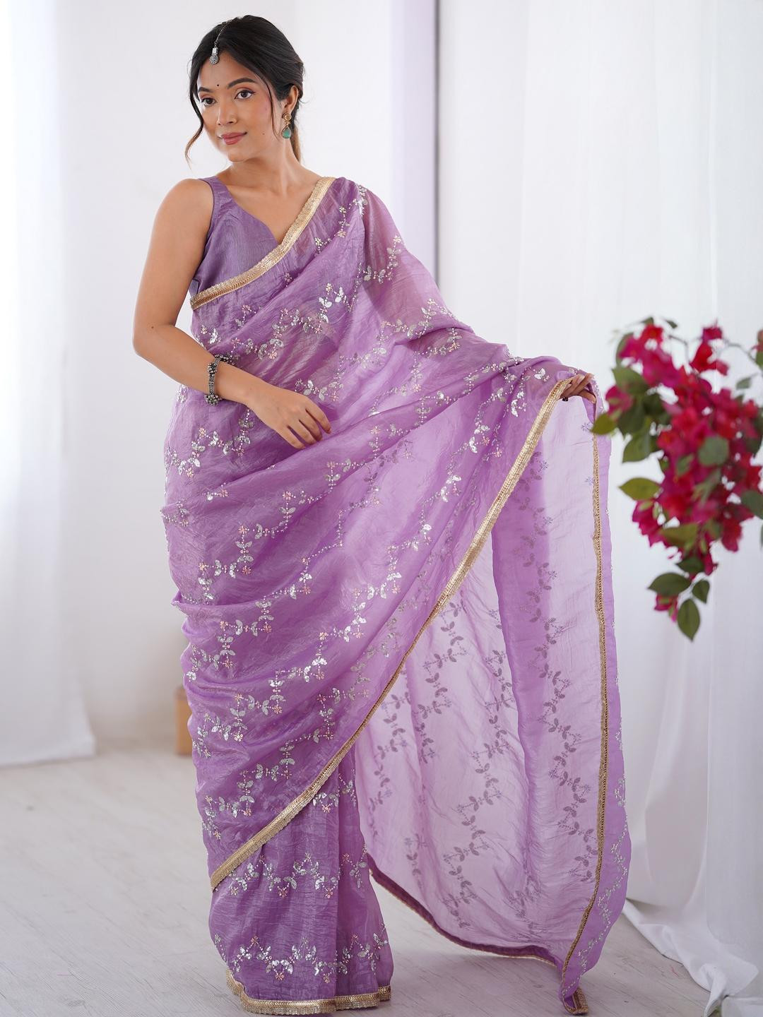 CaniBani Mauve Silk Blend Sarees