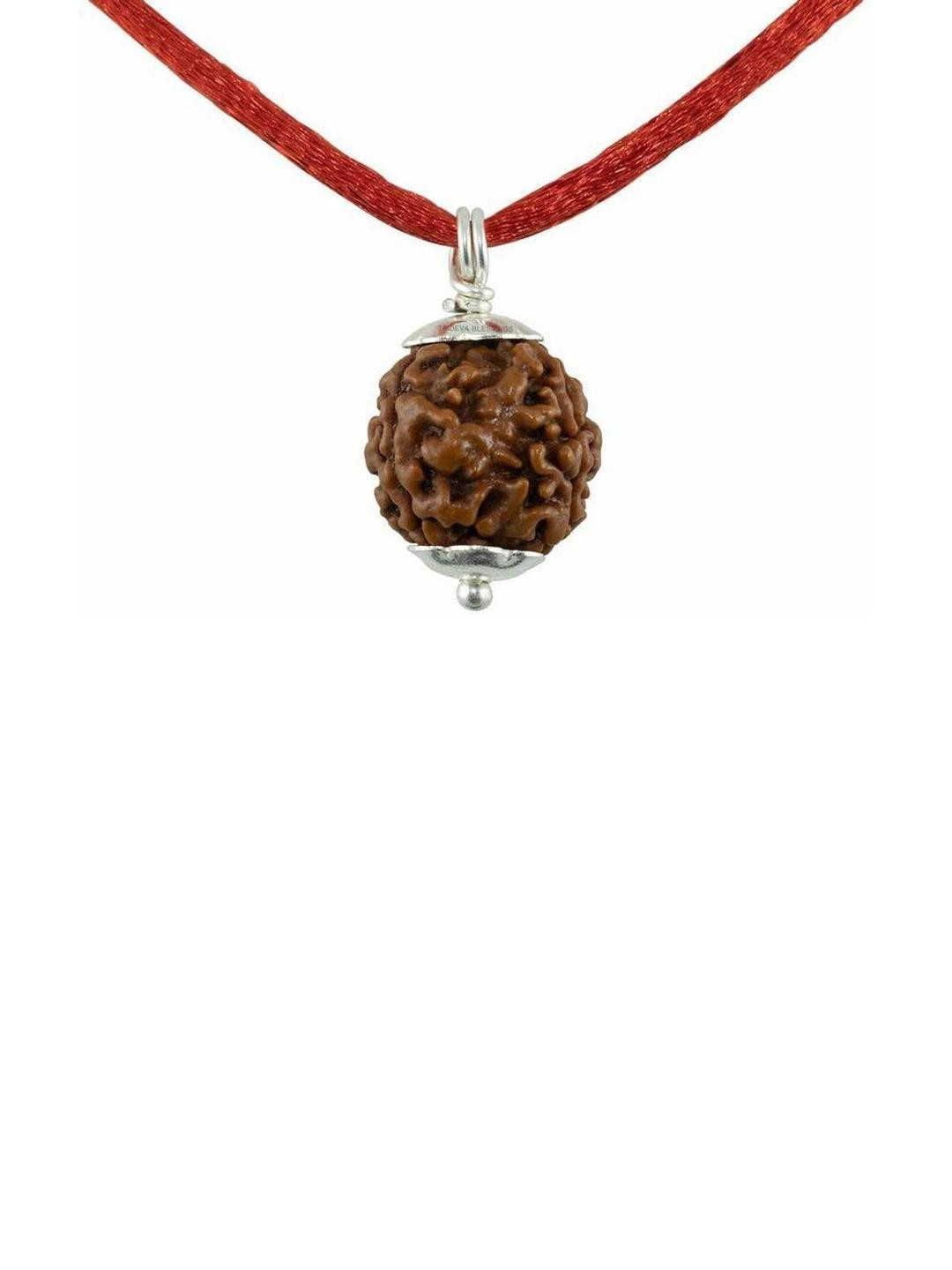 Divine souvenirs Unisex Brown Rudraksha Silver-Plated Pendant