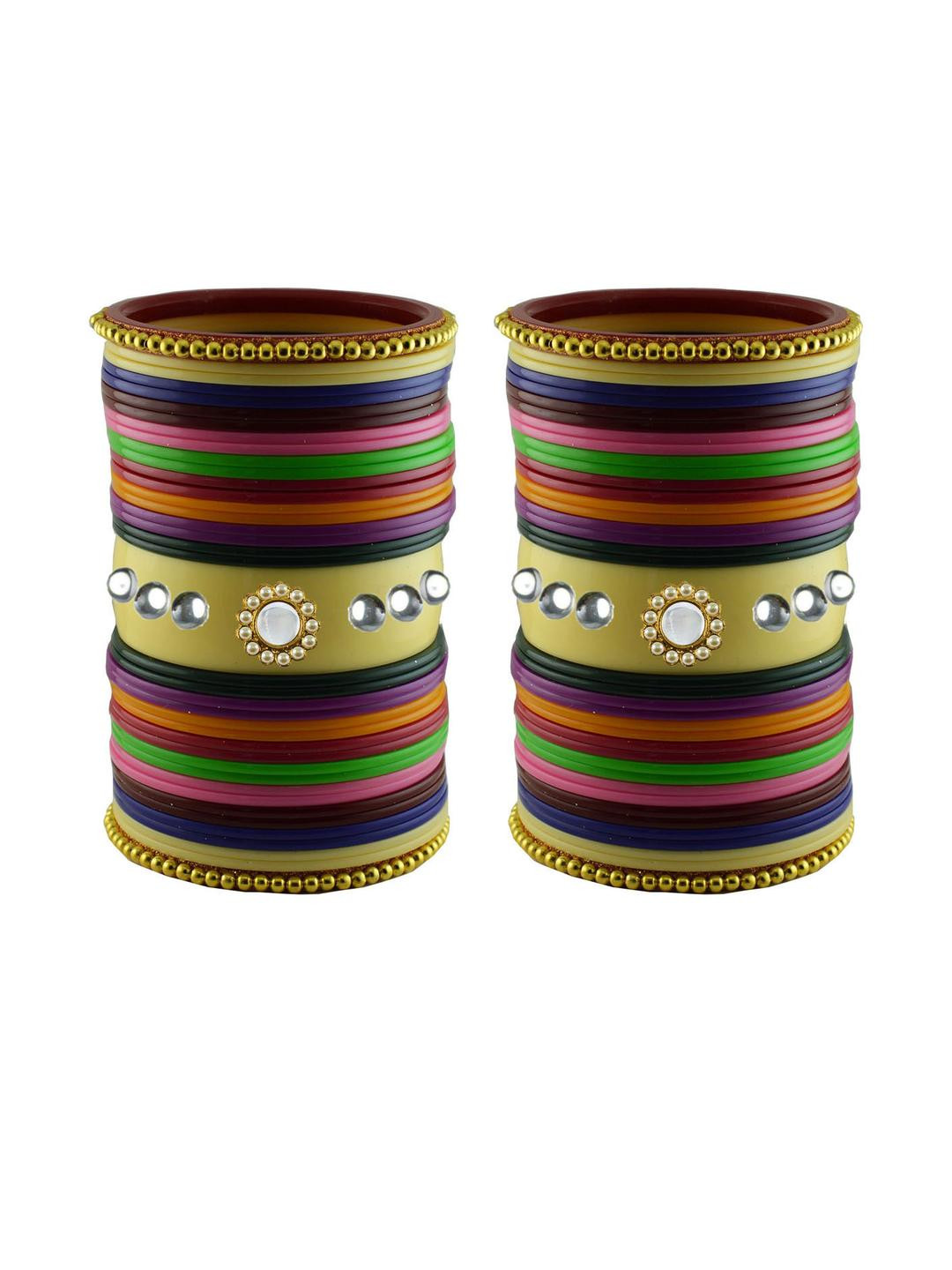 Vidhya Kangan Women Multi Color Gold-Plated Artificial Stones Plastic Ethnic Bangle