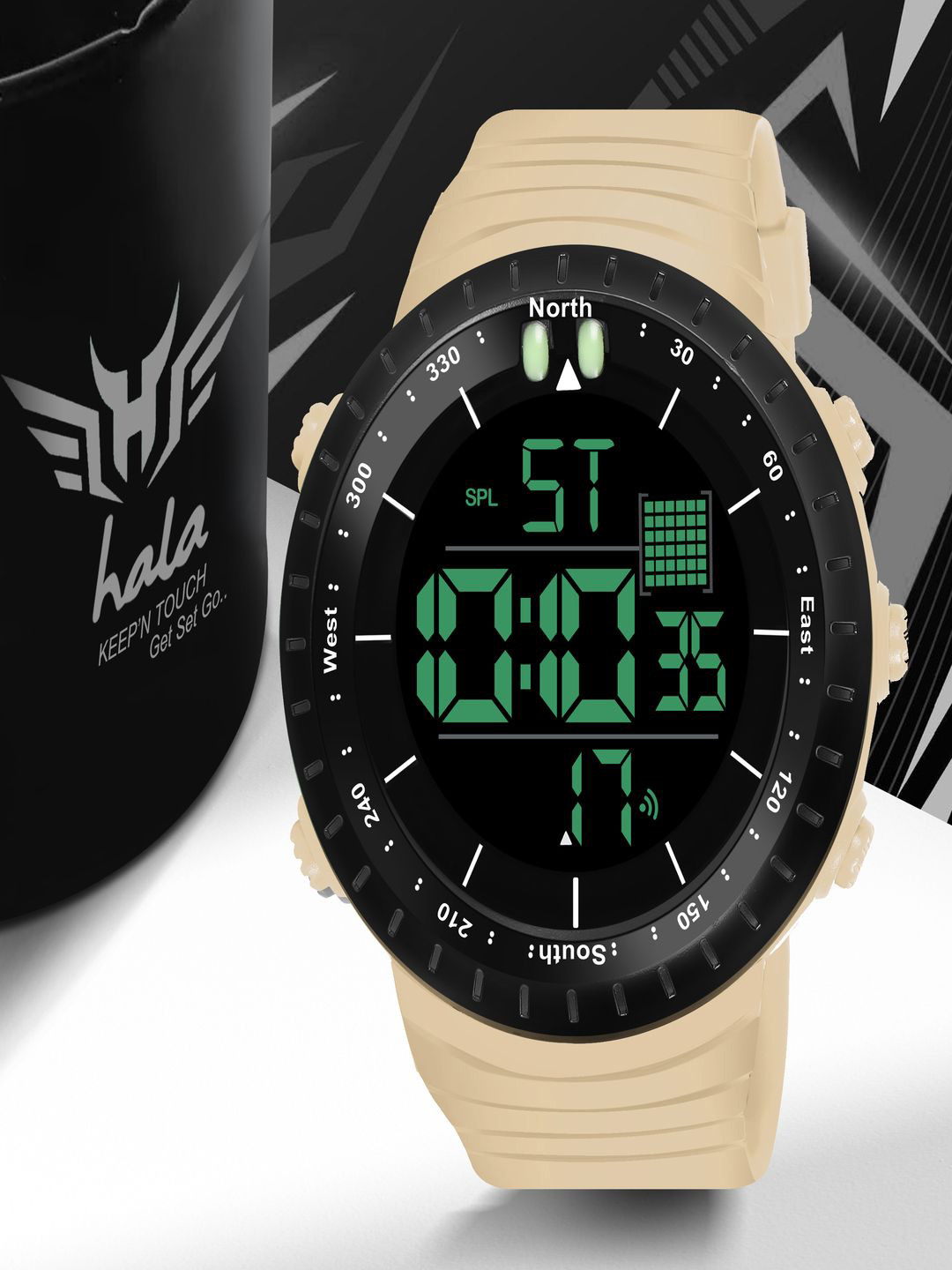Hala Men Aluminium Dial & Textured Straps Digital Watch Radium-Khaki-0321