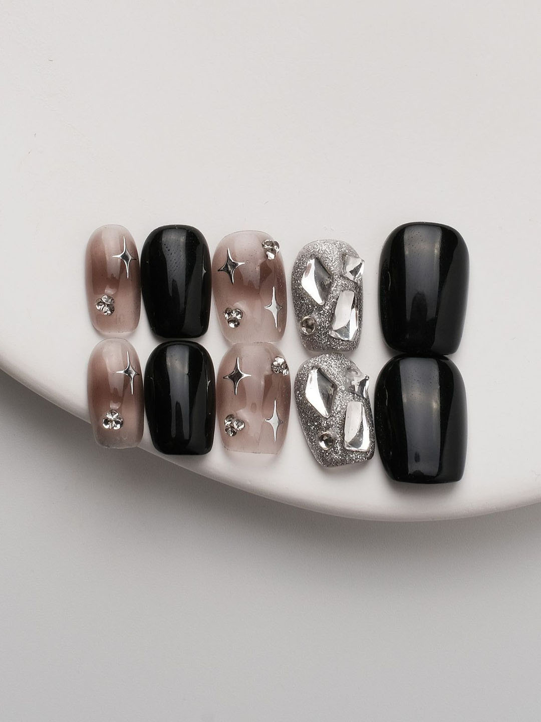 GLOW CUPID Set Of 10 Glossy Finish Reusable Press On Nails - Midnight-Glam