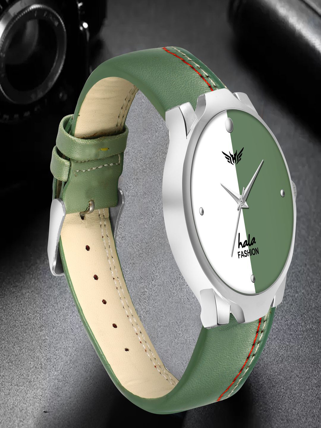 Hala Men Aluminium Colourblocked Dial & Bracelet Style Straps Analogue Watch 1048-Green