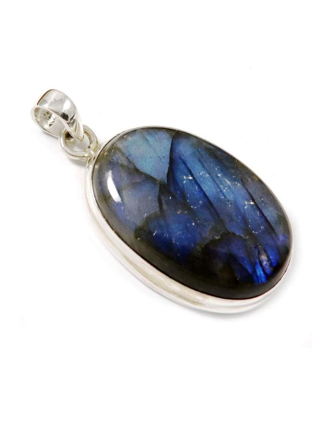 Divine souvenirs Women Blue Lapis Lazuli Silver-Plated Casual Oval Shaped Pendants