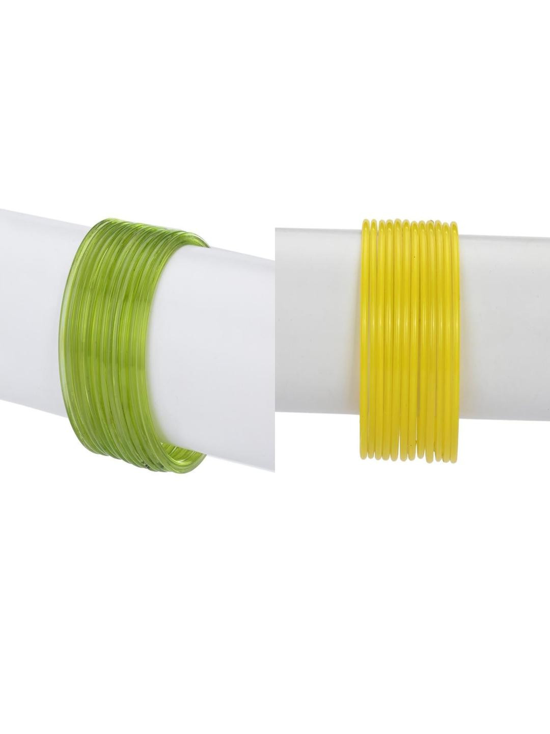 SOMIL Women Green and Yellow Pack of 24 Solid Ethnic Glass Bangles