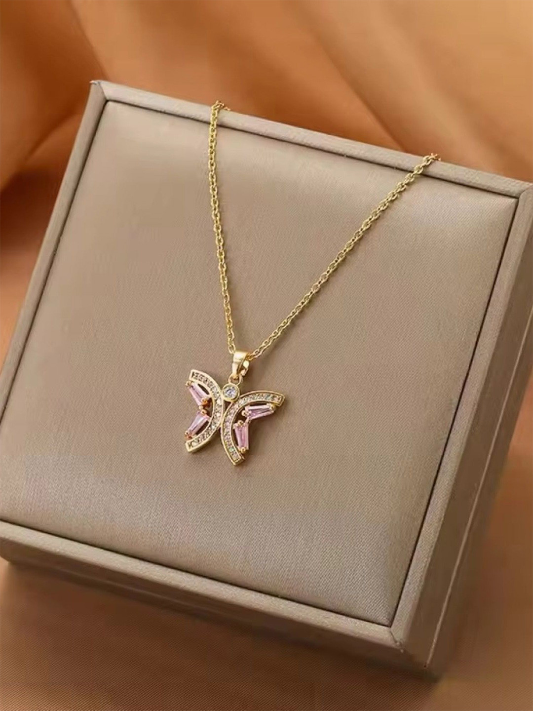 Inaya 18KT Gold-Plated Artificial Stones Studded Pendant With Chain