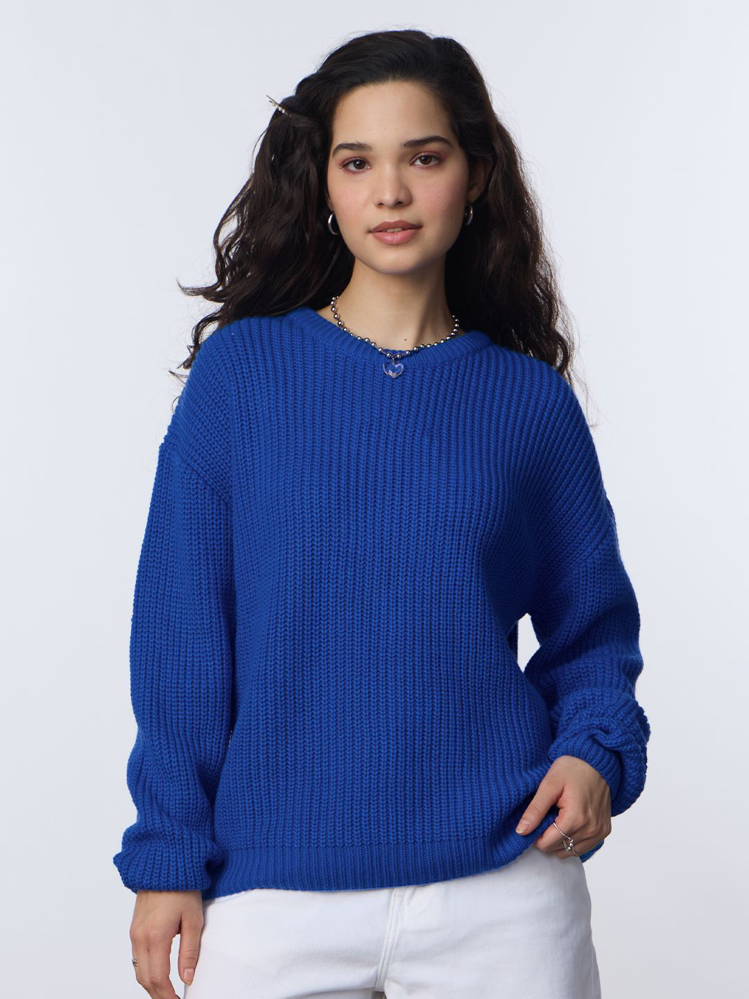 The Souled Store  Women Knitted Sweater: Royal Blue Blue Oversized Fit Oversized Sweaters