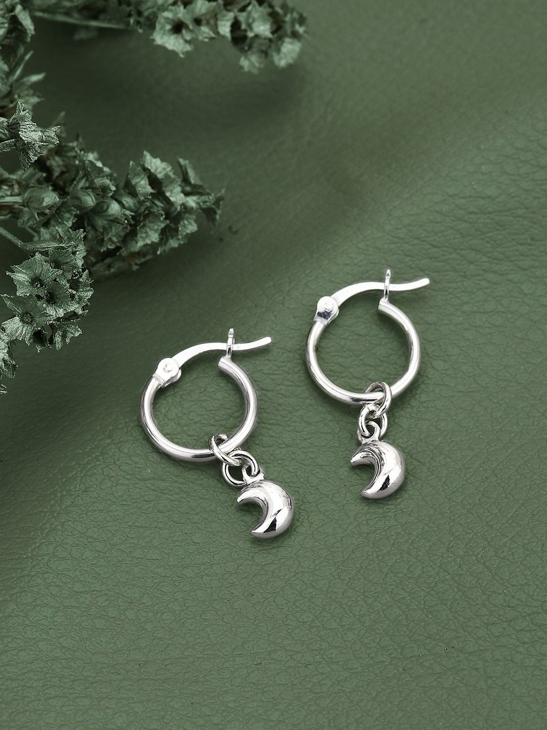 VANBELLE 925 Sterling Silver Rhodium Plated Half Moon Hoop Earring
