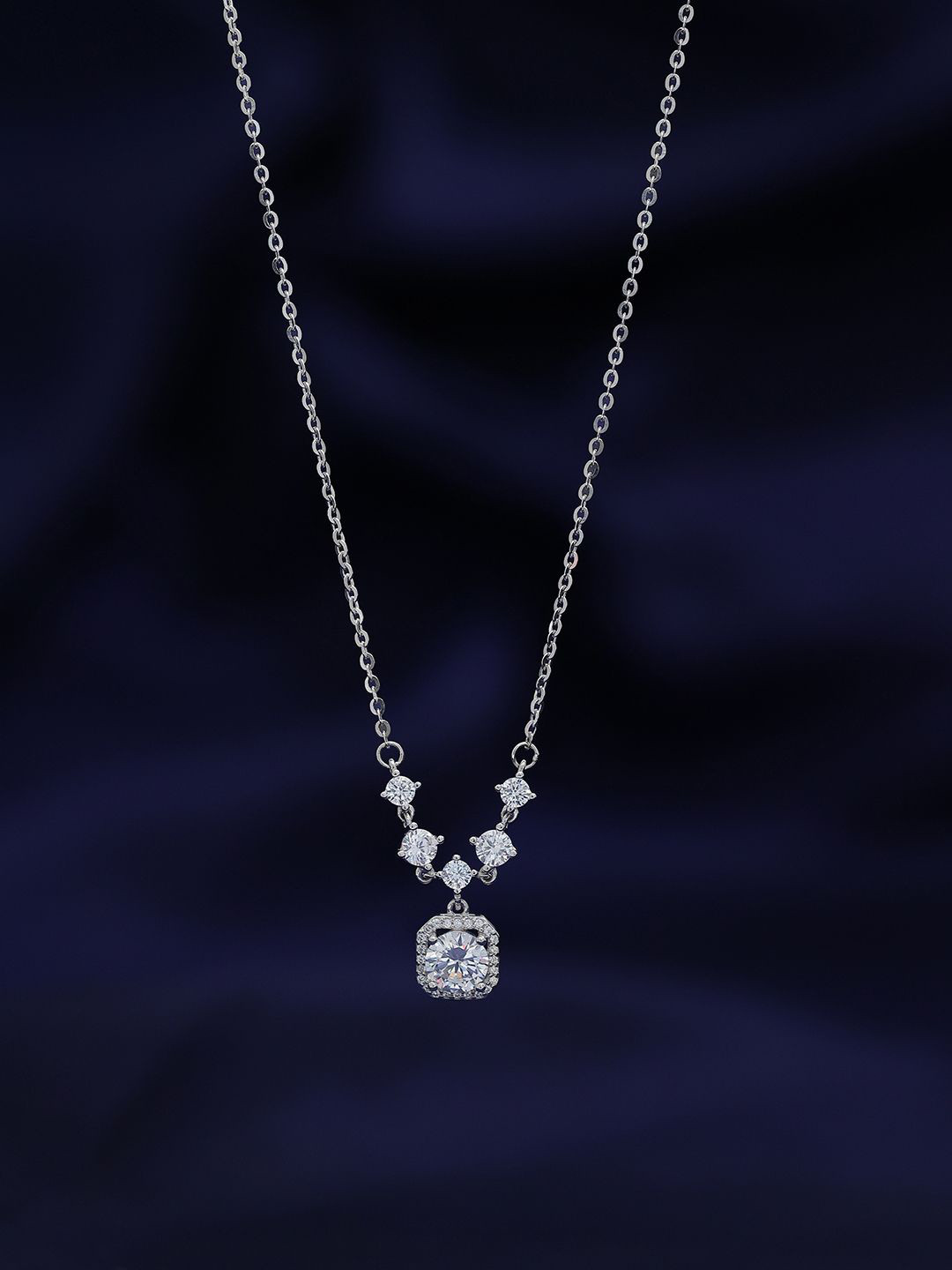 Tweov Jewels Women 925 Sterling Silver Rhodium-Plated Rectangular Cubic Necklace